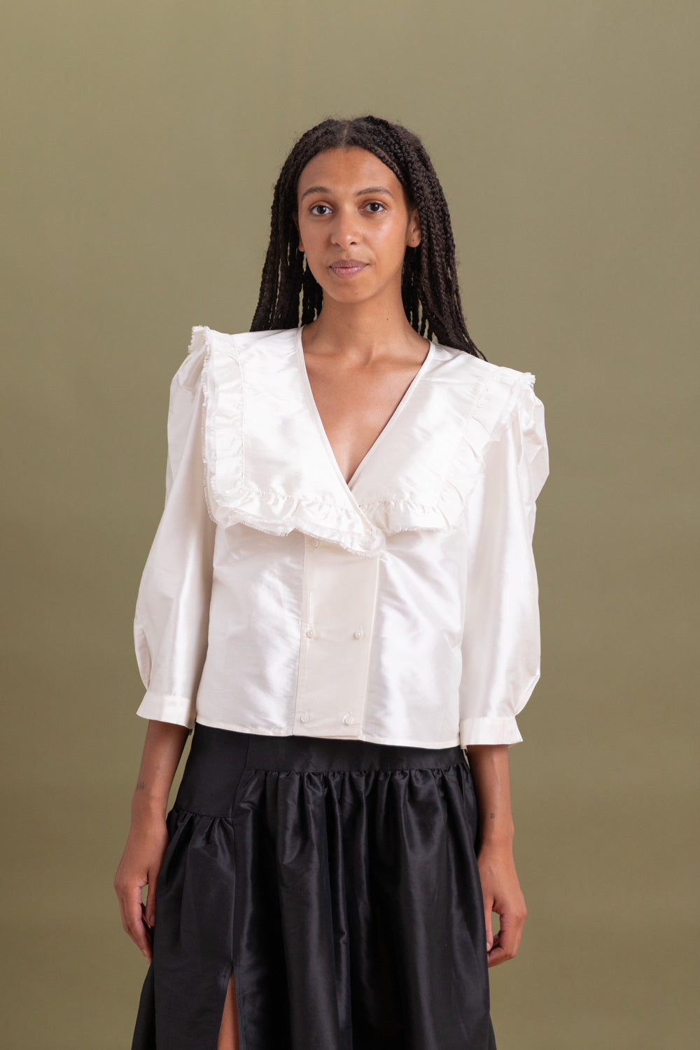 VIENNA TOP IN WHITE SILK SHANTUNG