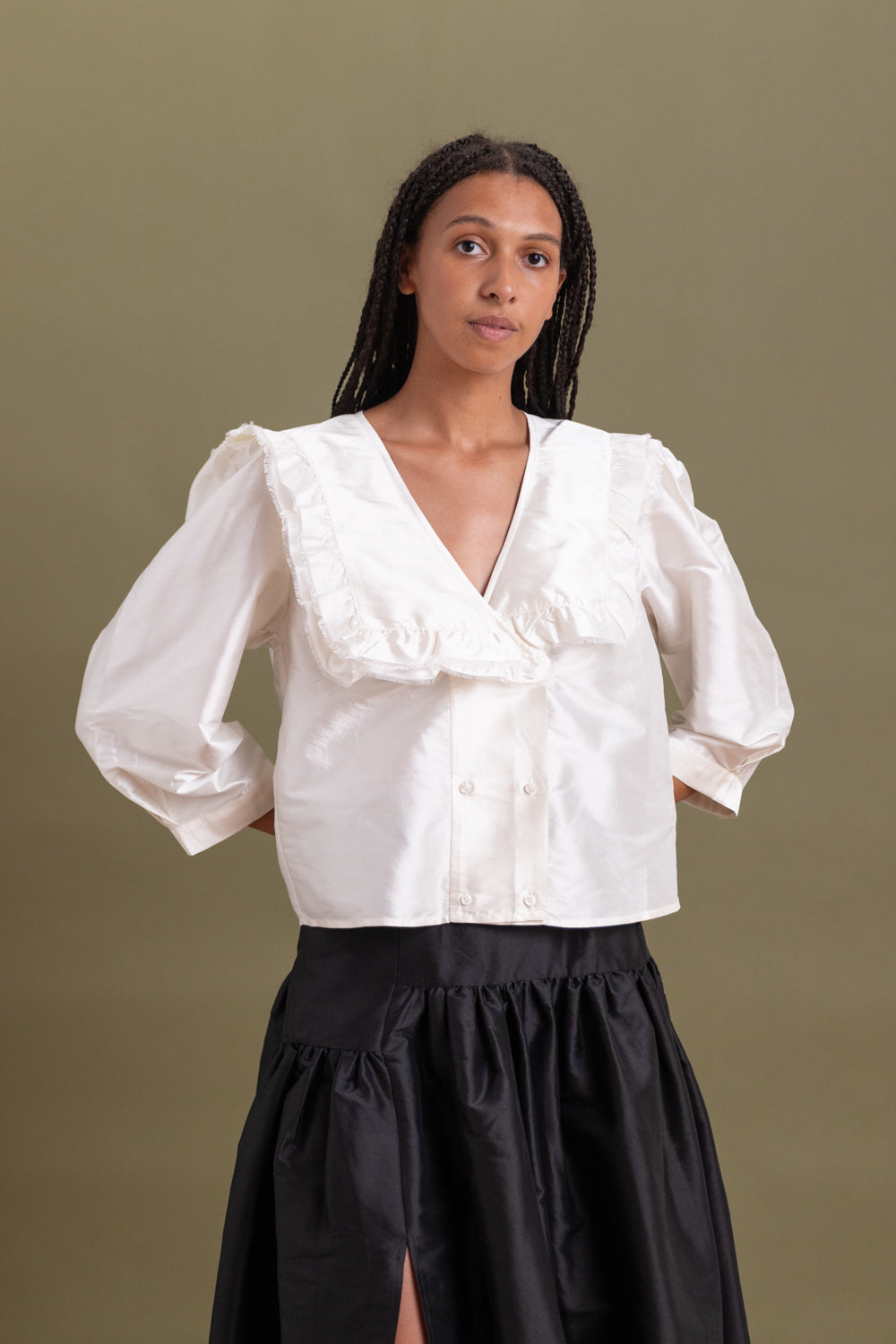 VIENNA TOP IN WHITE SILK SHANTUNG