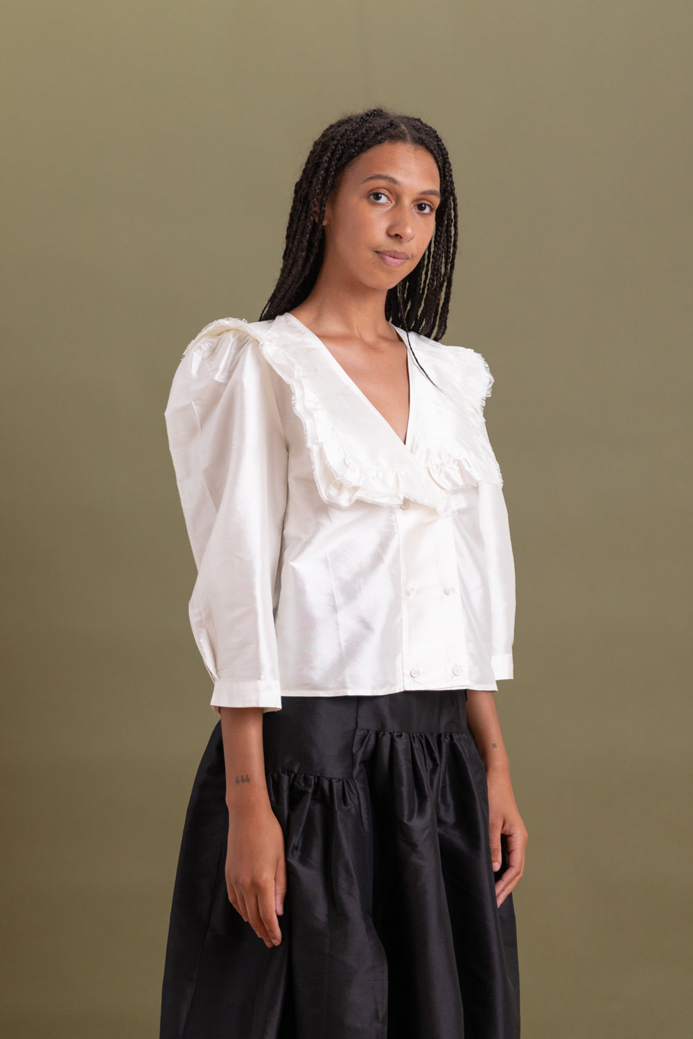 VIENNA TOP IN WHITE SILK SHANTUNG