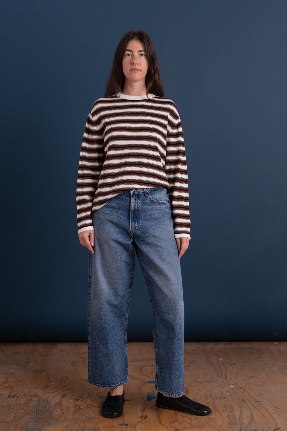 STRIPED LONG SLEEVE TEE IN WHITE COTTON