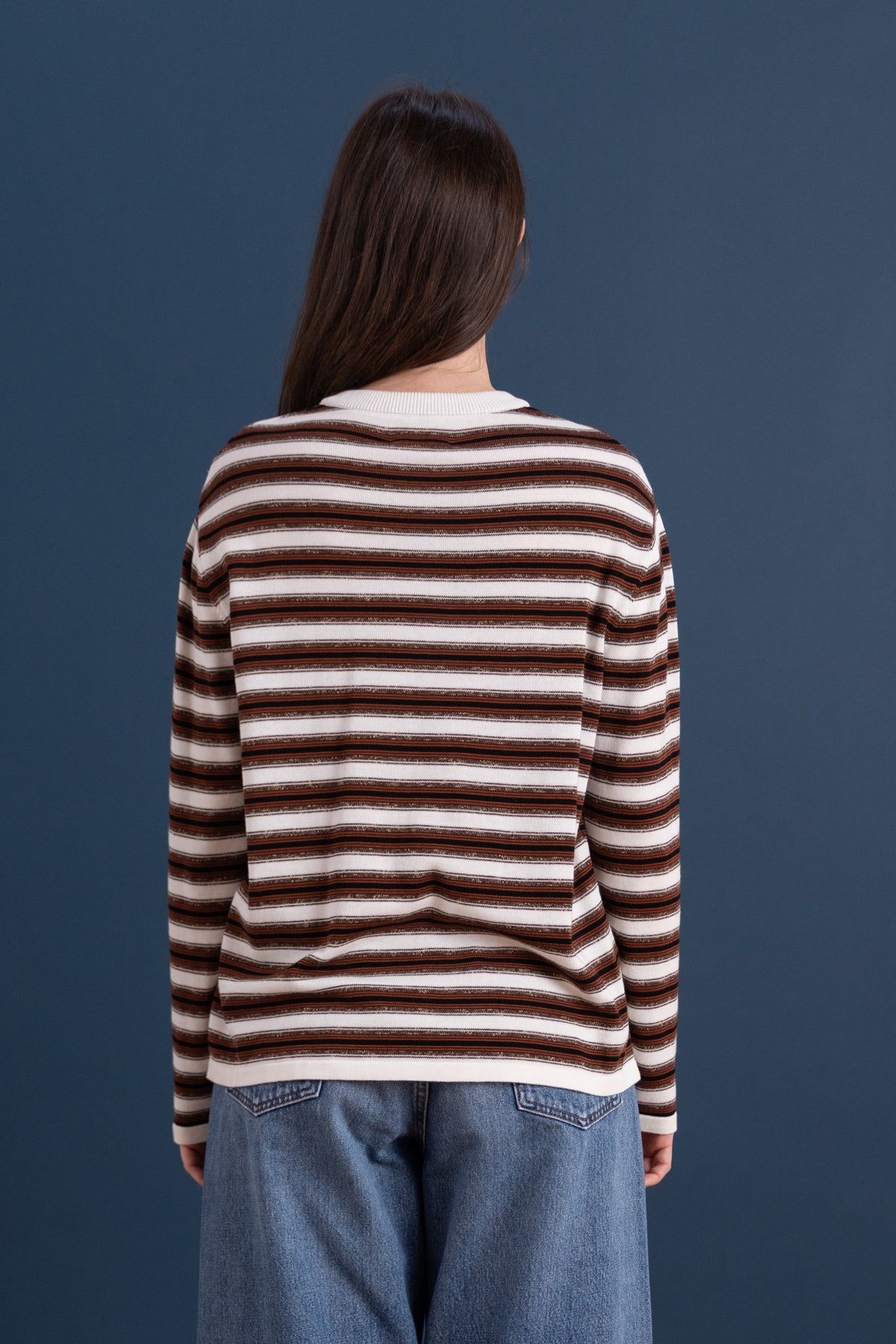 STRIPED LONG SLEEVE TEE IN WHITE COTTON