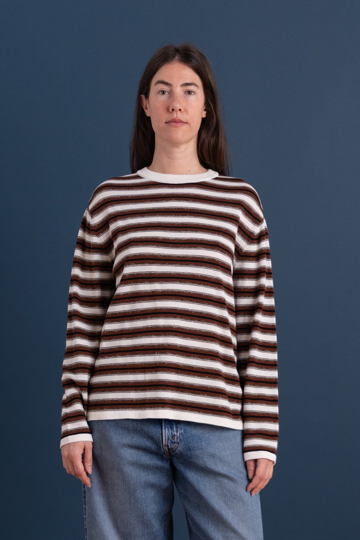 STRIPED LONG SLEEVE TEE IN WHITE COTTON