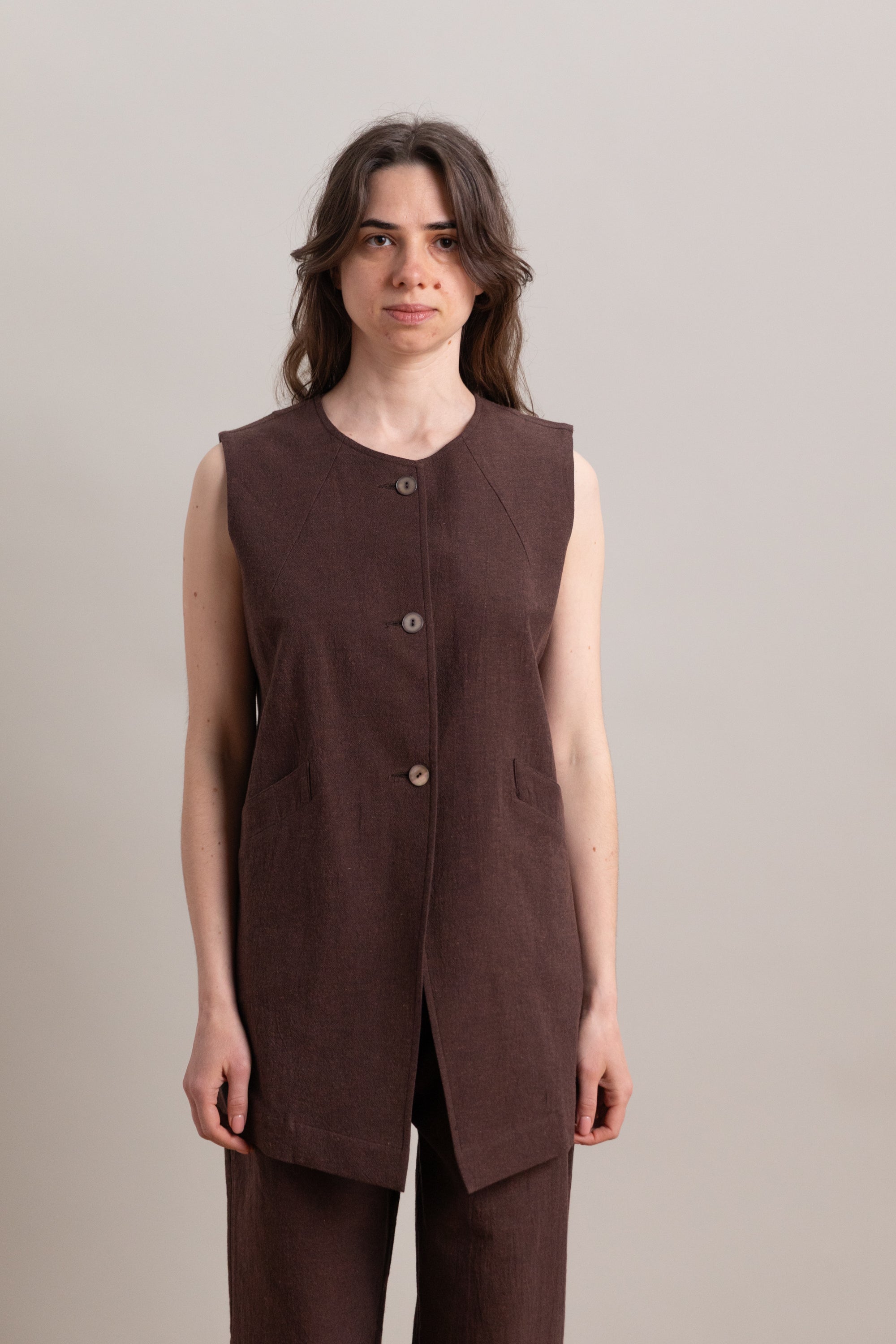 DAPHNE VEST IN FOG PURPLE HIGH TWISTED COTTON POPLIN