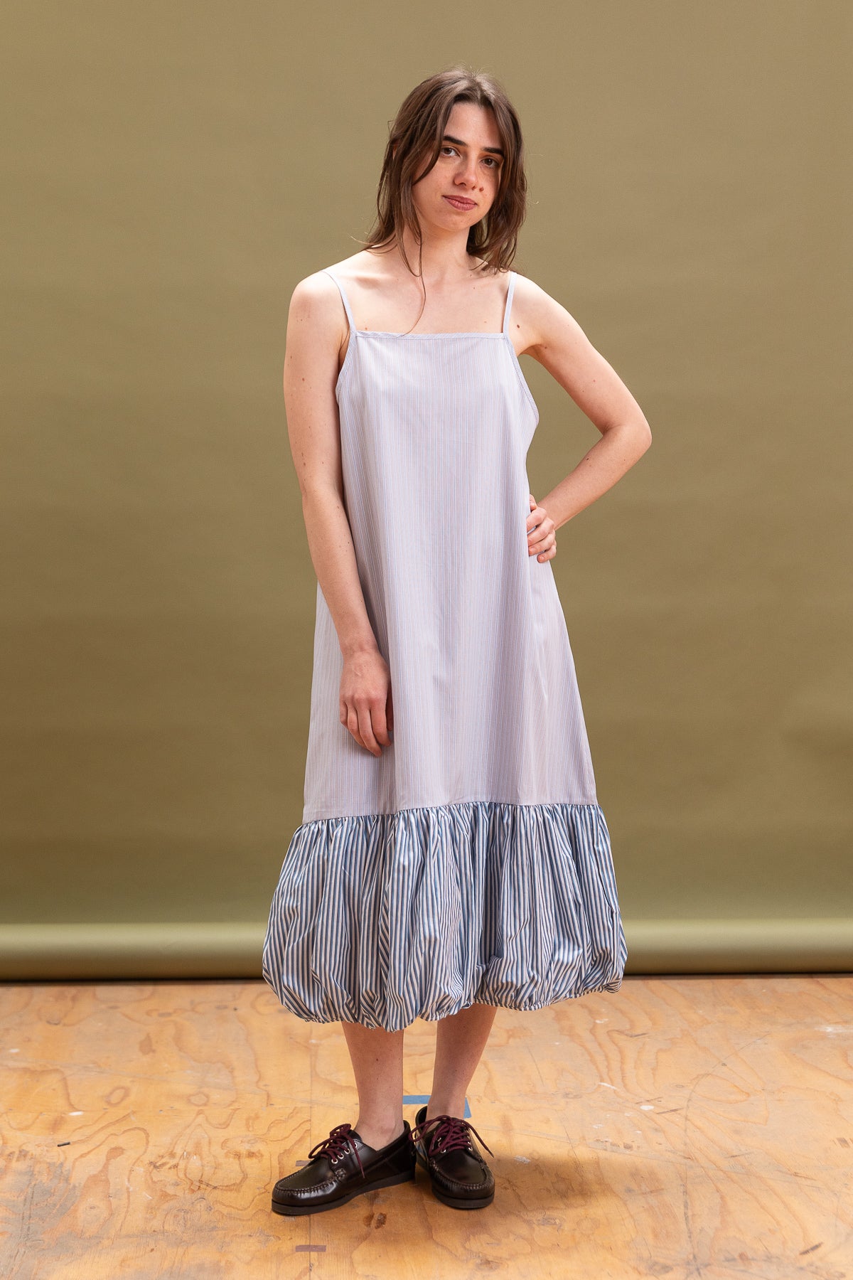 DENNIS DRESS IN BLUE MULTI STRIPE