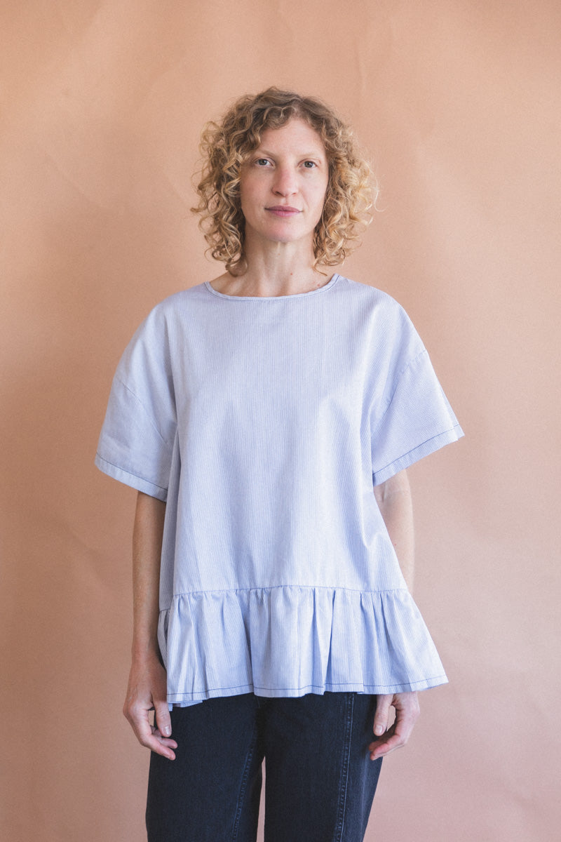 EVAN BLOUSE IN BLUE AND WHITE STRIPE