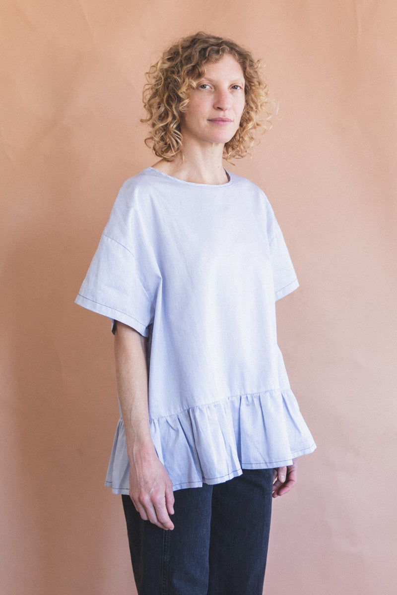 EVAN BLOUSE IN BLUE AND WHITE STRIPE