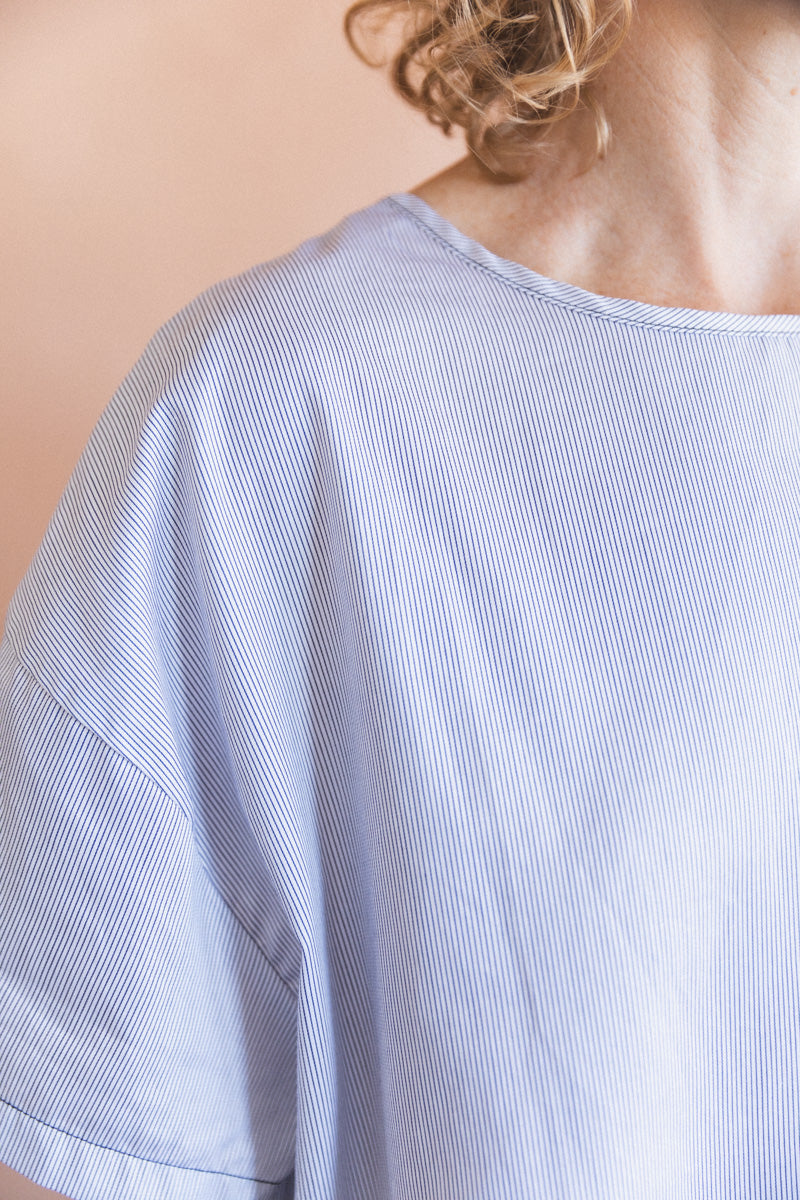 EVAN BLOUSE IN BLUE AND WHITE STRIPE