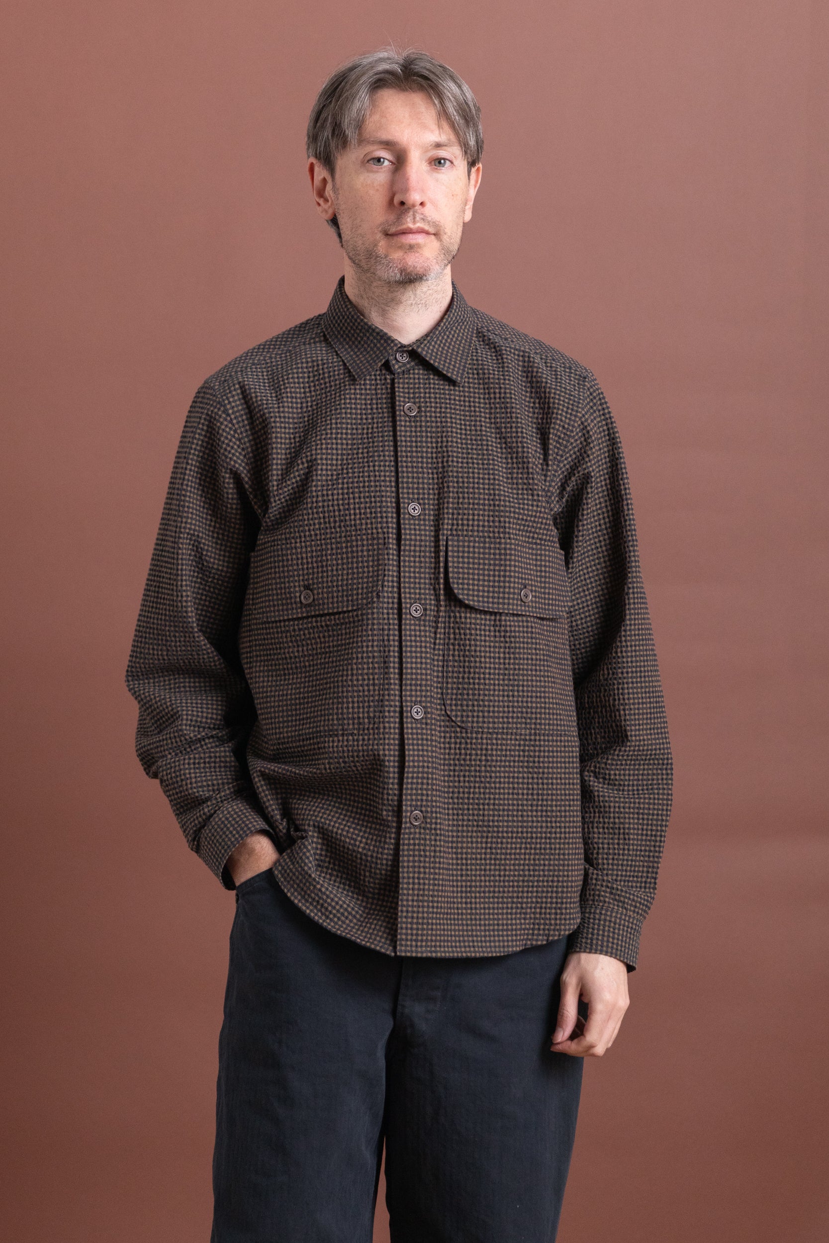 TWO POCKET SHIRT IN GINGHAM SEERSUCKER