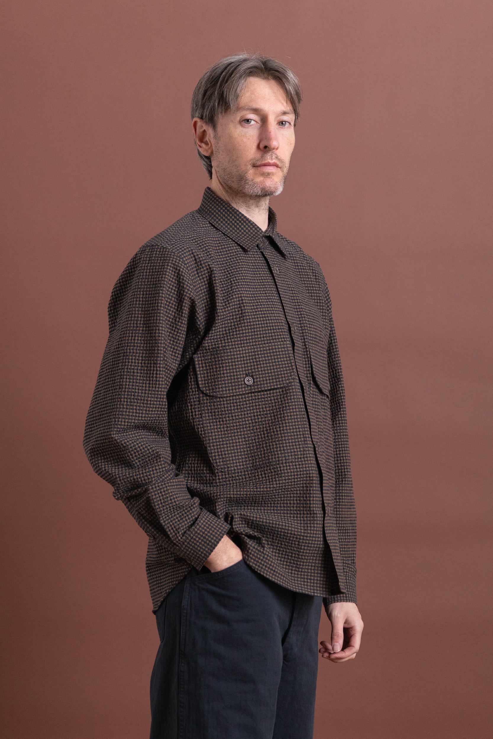 TWO POCKET SHIRT IN GINGHAM SEERSUCKER