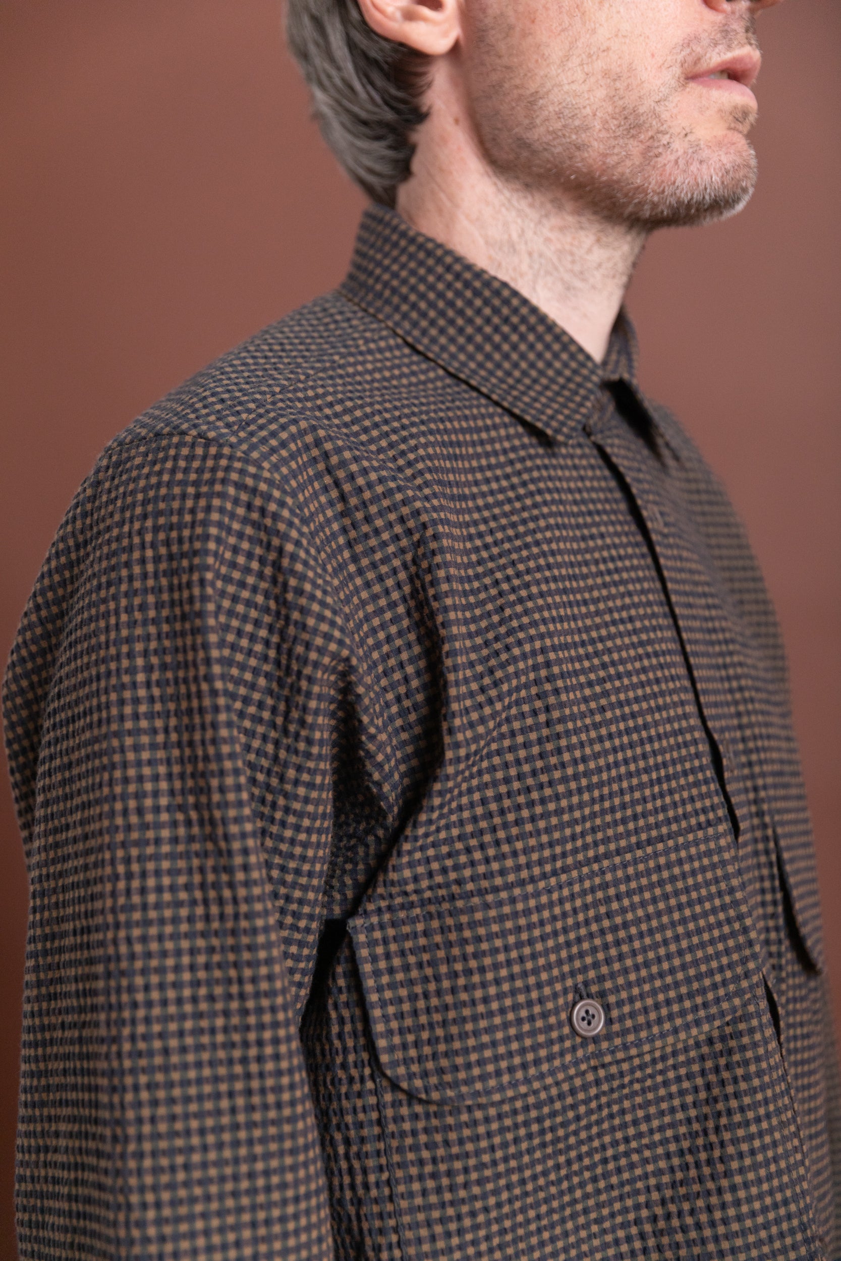 TWO POCKET SHIRT IN GINGHAM SEERSUCKER