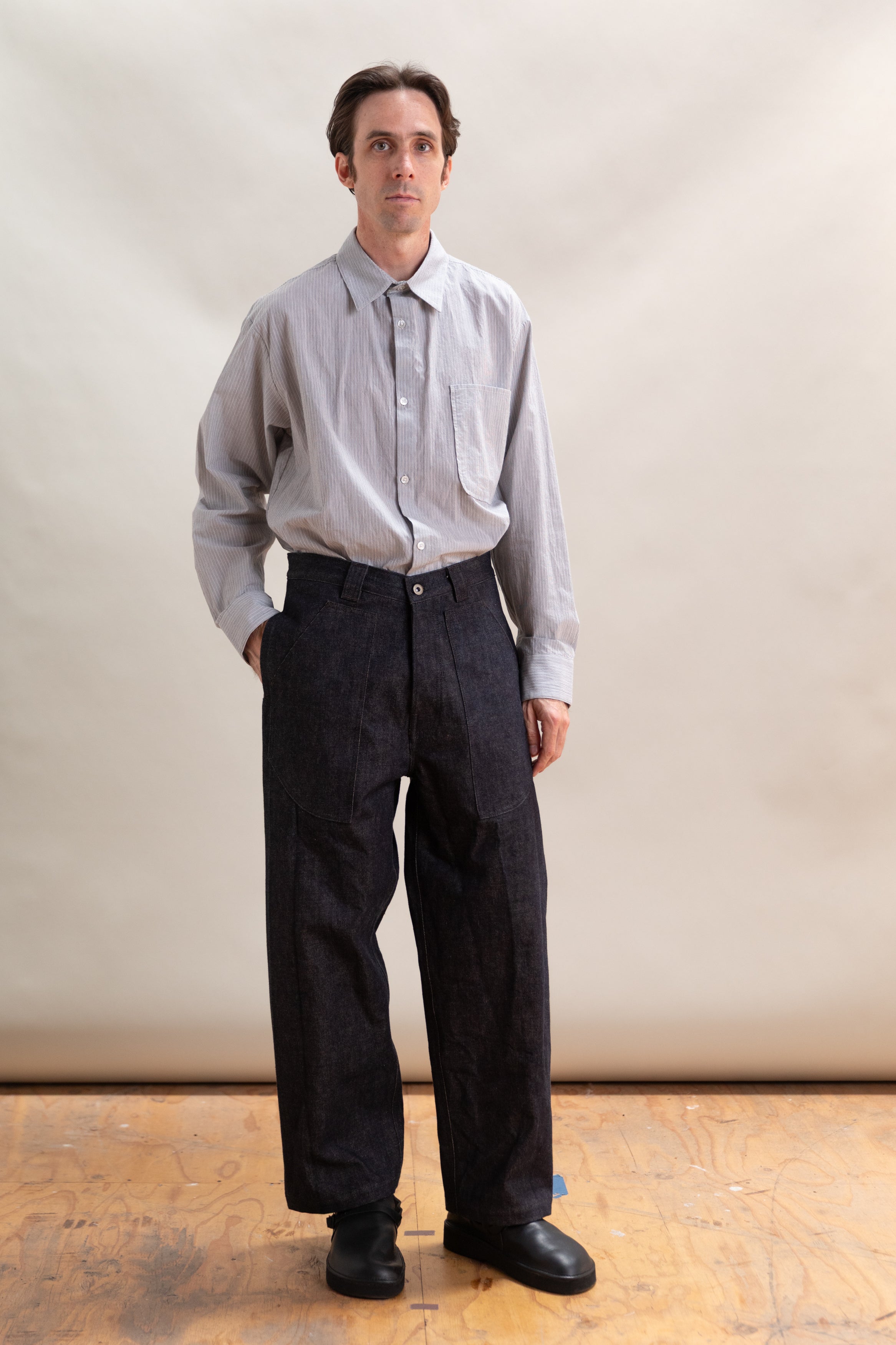 BAKER PANT IN INDIGO AND BROWN DENIM
