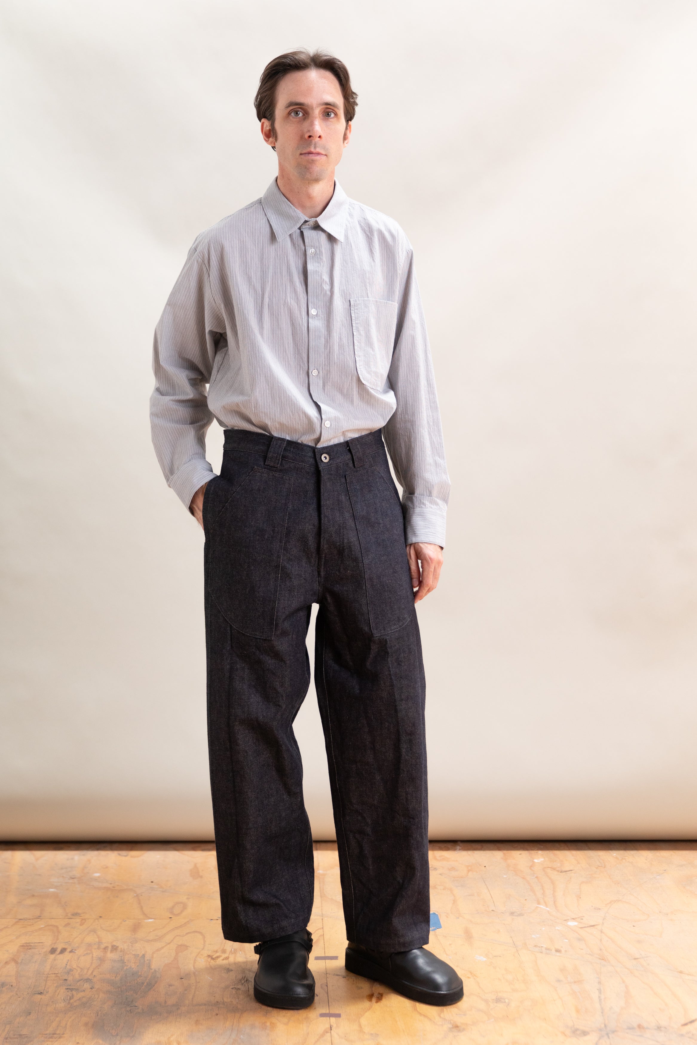 BAKER PANT IN INDIGO AND BROWN DENIM