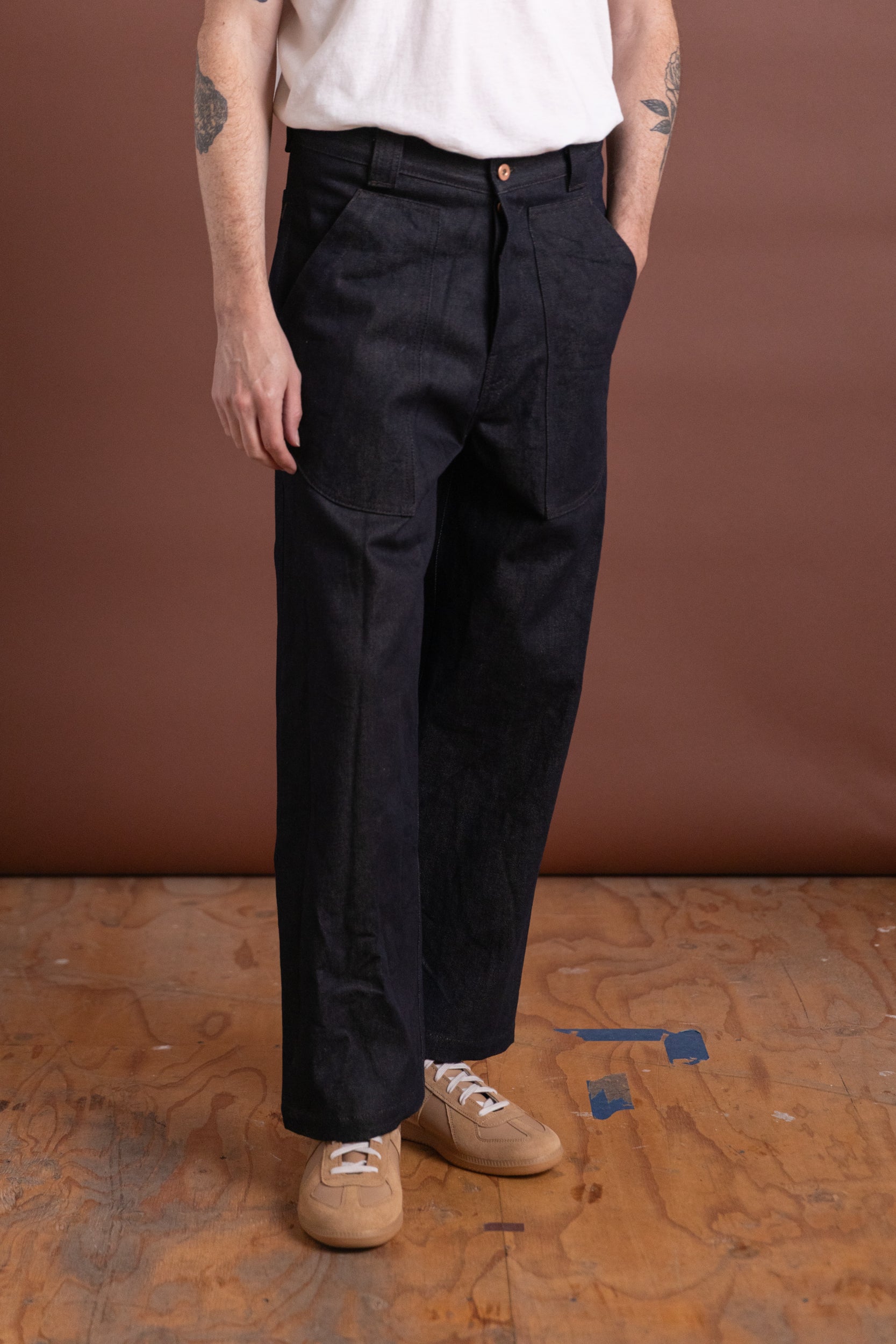 BAKER PANT IN INDIGO AND BROWN DENIM