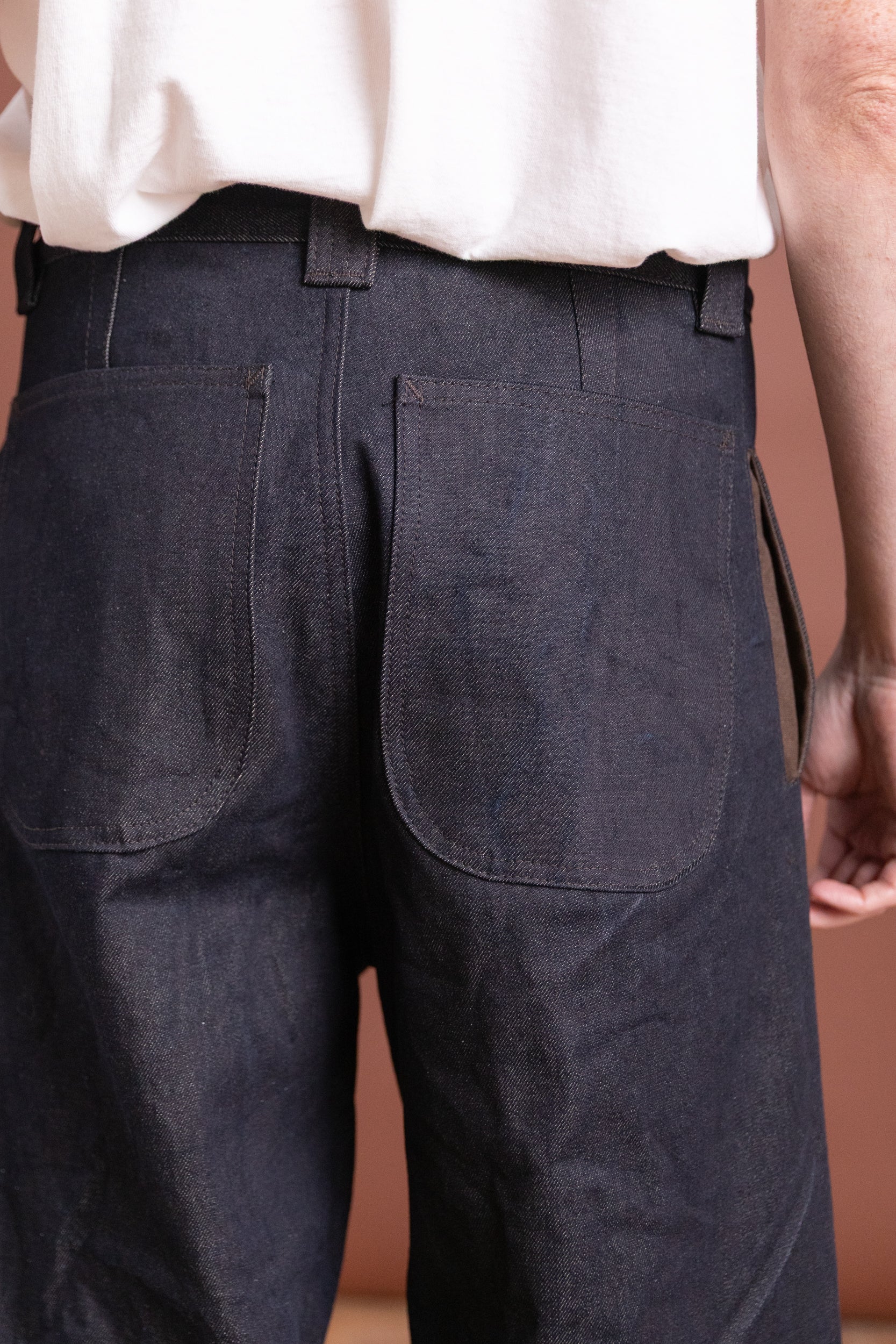 BAKER PANT IN INDIGO AND BROWN DENIM