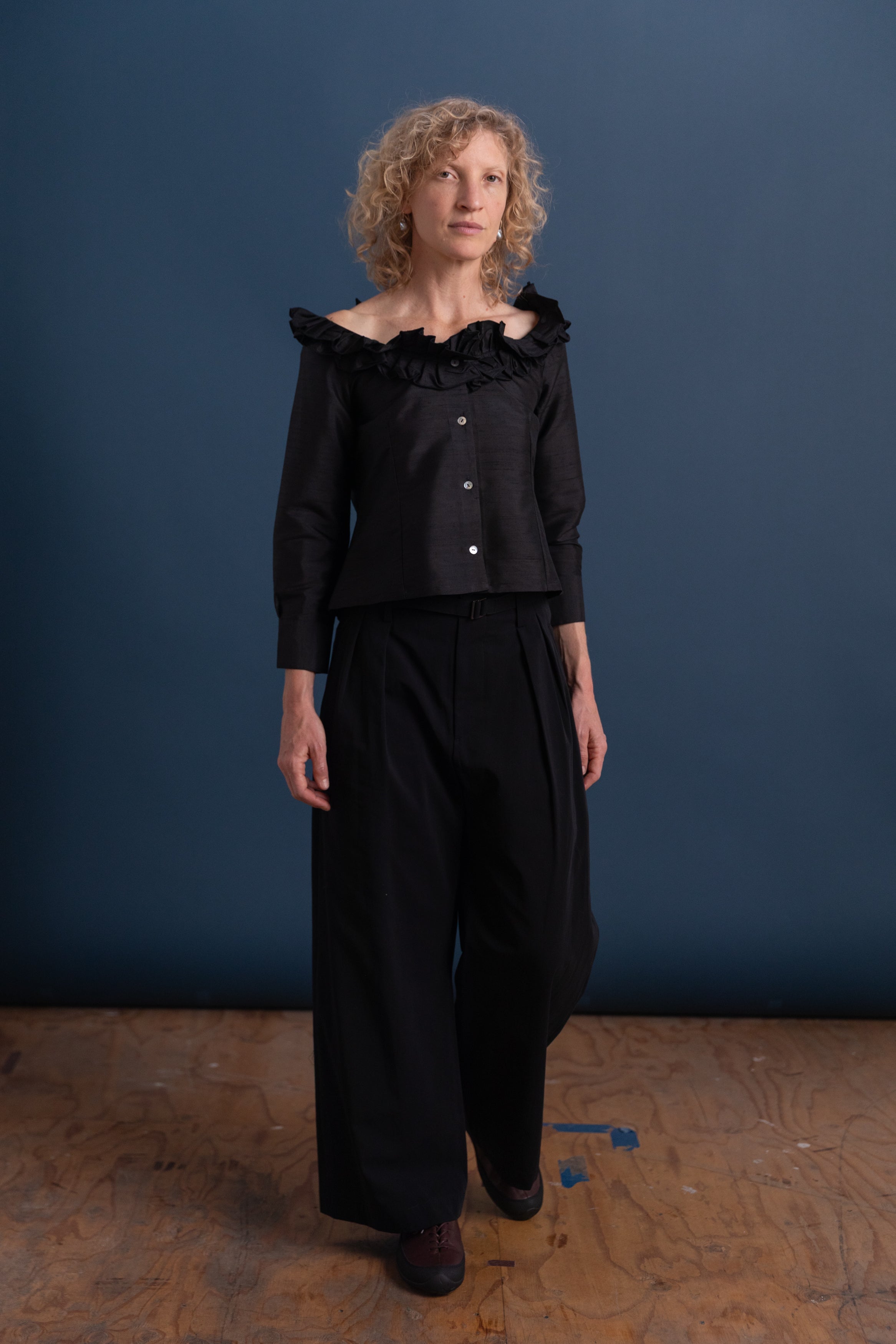 BELTED HIGH WAIST BAGGY PANTS IN BLACK COTTON