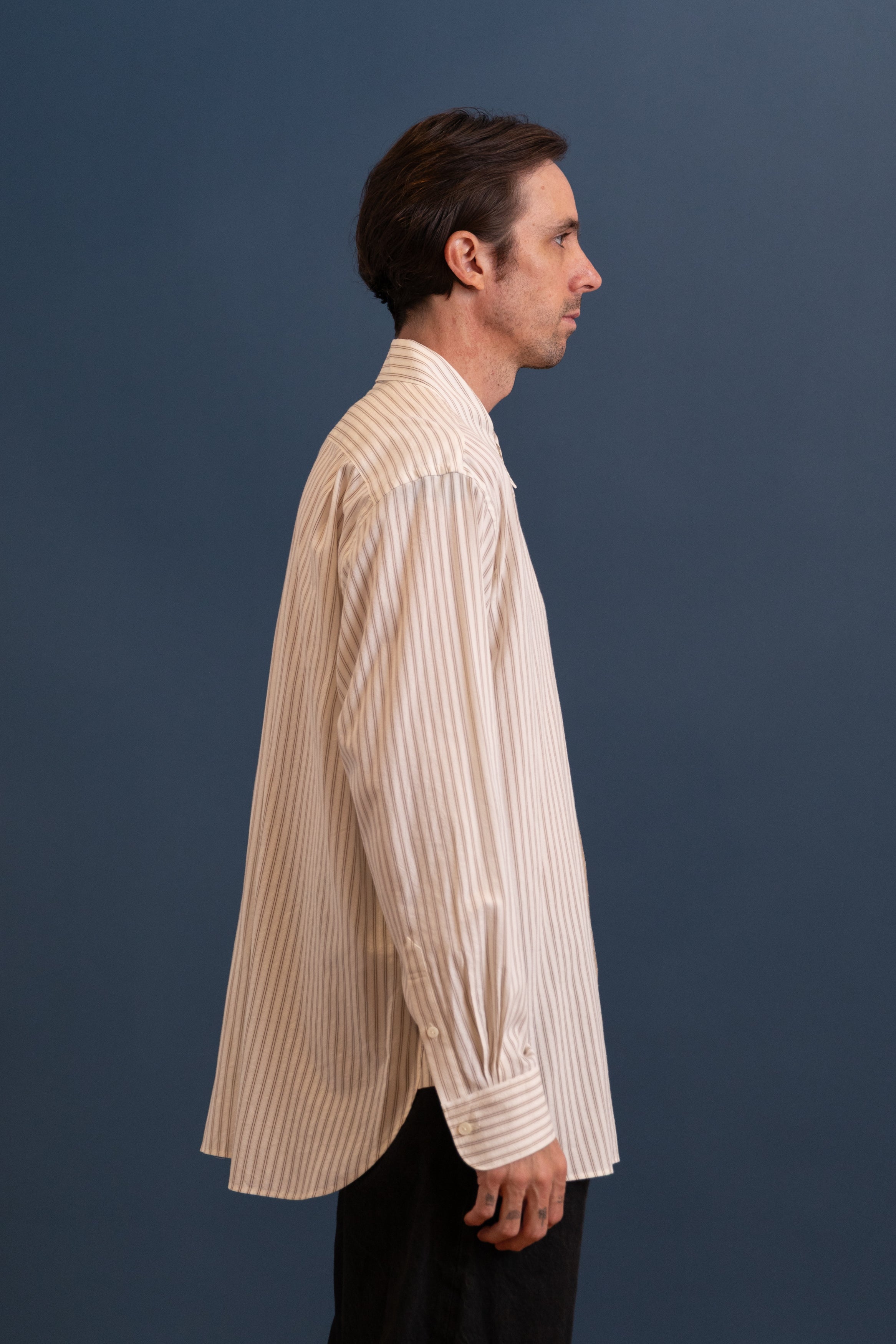 REGULAR COLLAR RELAXED FIT SHIRT IN BROWN STRIPE