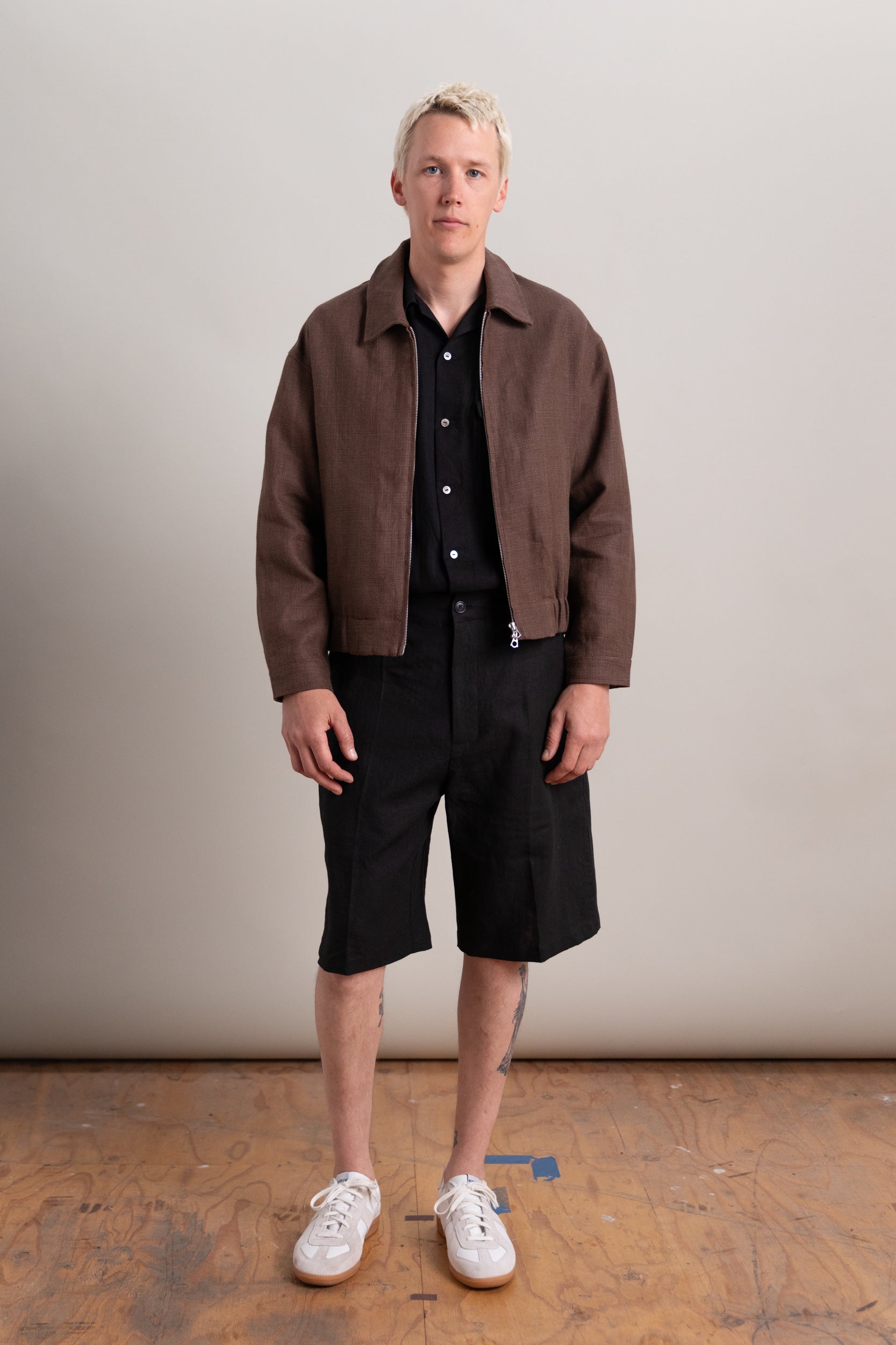 MACHINE JACKET IN BROWN BELGIAN LINEN