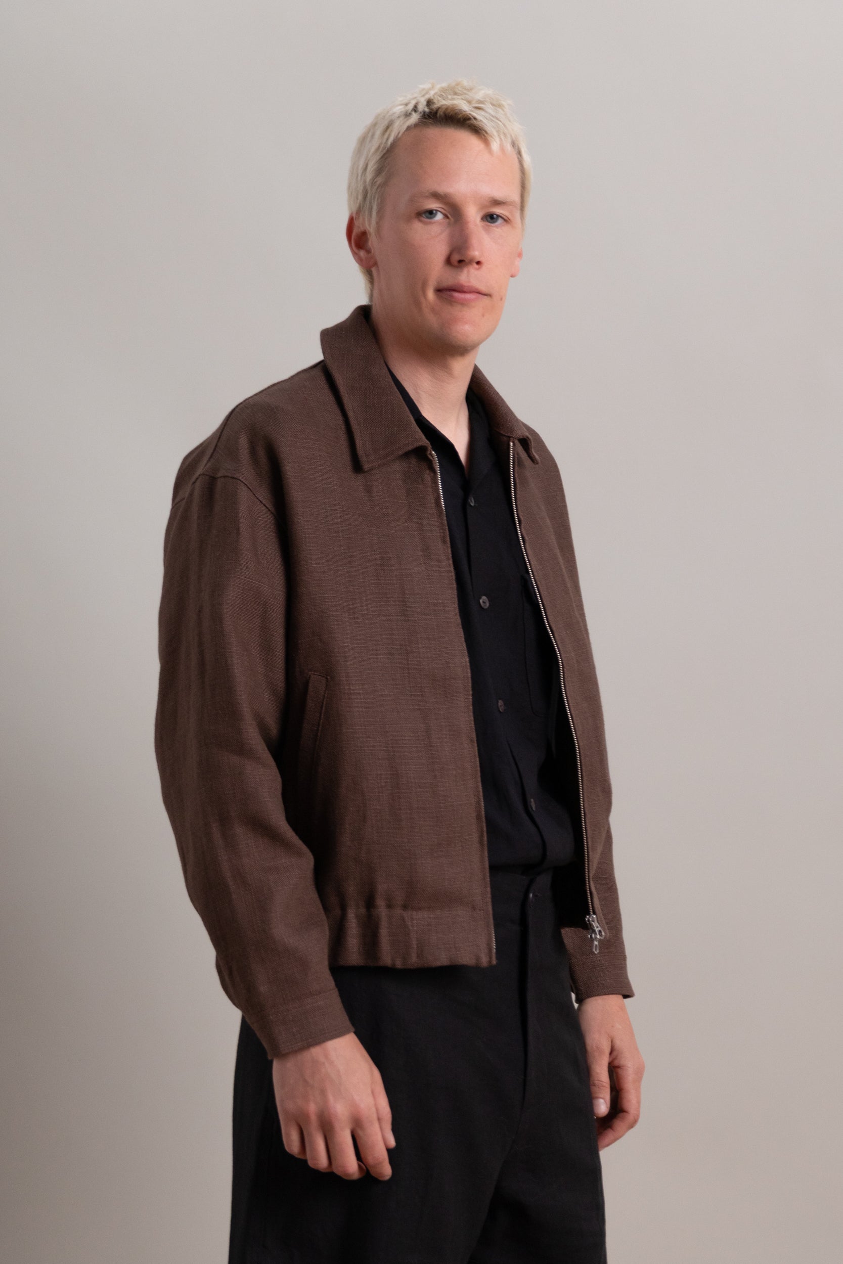 MACHINE JACKET IN BROWN BELGIAN LINEN