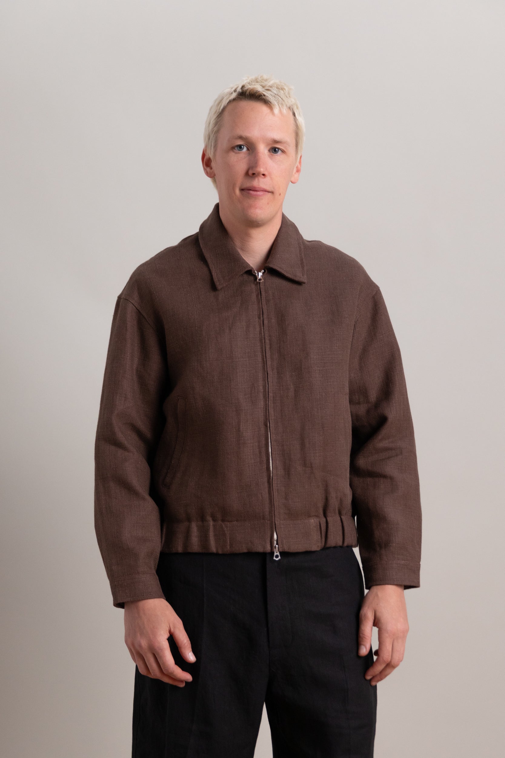 MACHINE JACKET IN BROWN BELGIAN LINEN