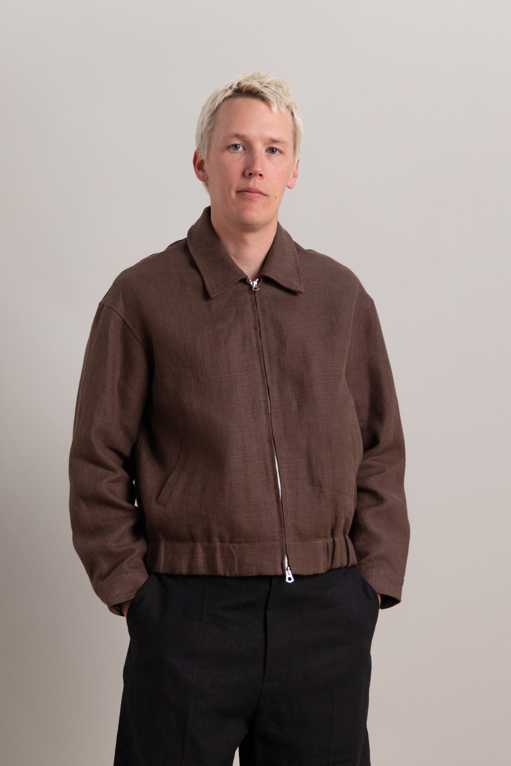 MACHINE JACKET IN BROWN BELGIAN LINEN
