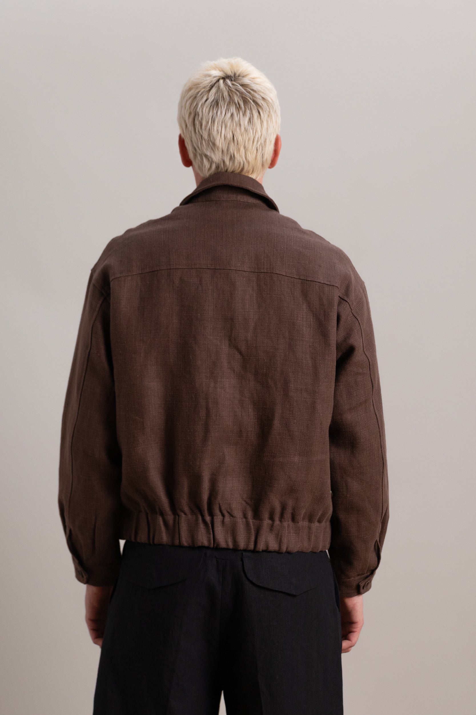 MACHINE JACKET IN BROWN BELGIAN LINEN