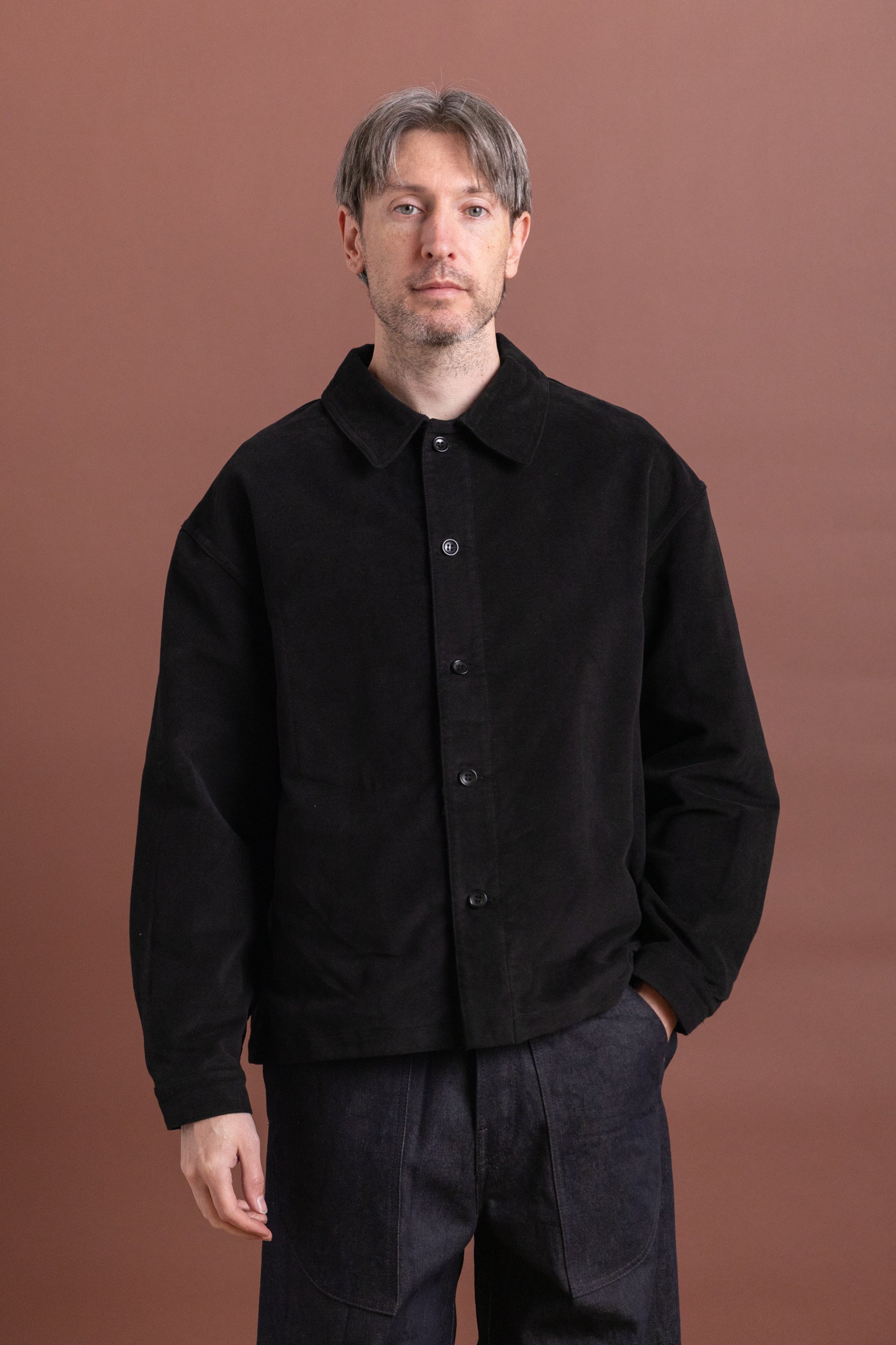 SIGNAL SHIRT IN BLACK COTTON MOLESKIN