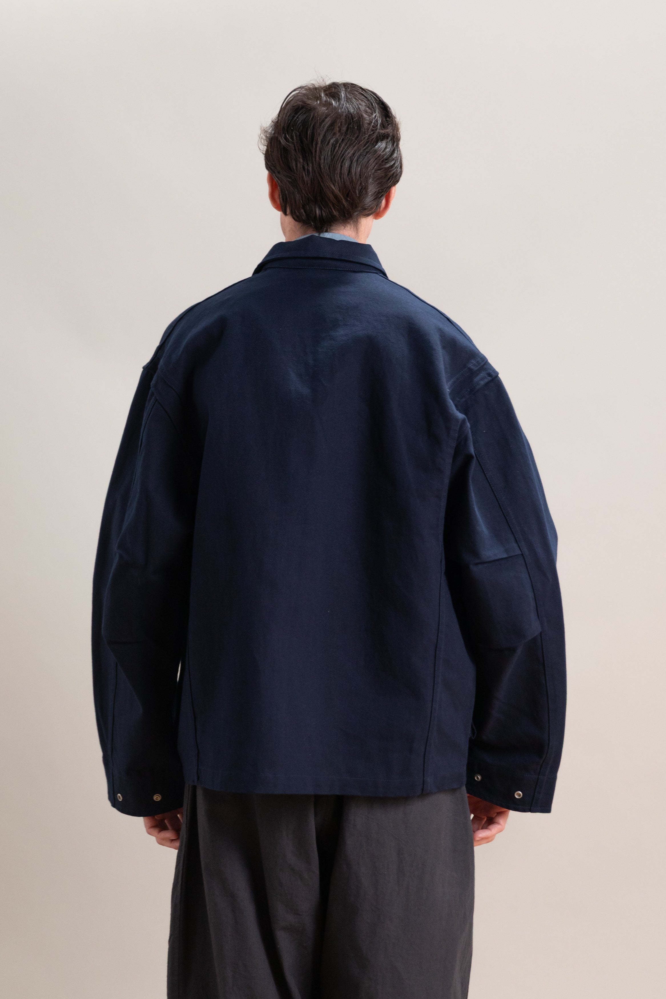 SIX JACKET IN NAVY WAXED COTTON/WASHI OXFORD CLOTH