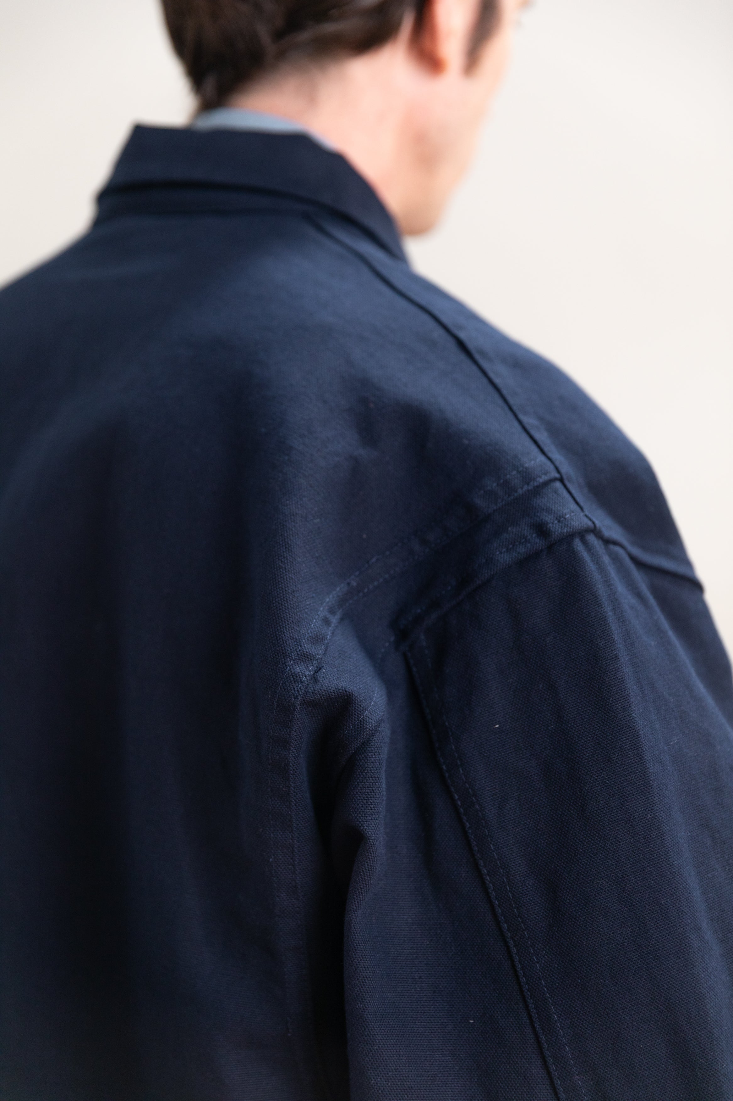 SIX JACKET IN NAVY WAXED COTTON/WASHI OXFORD CLOTH