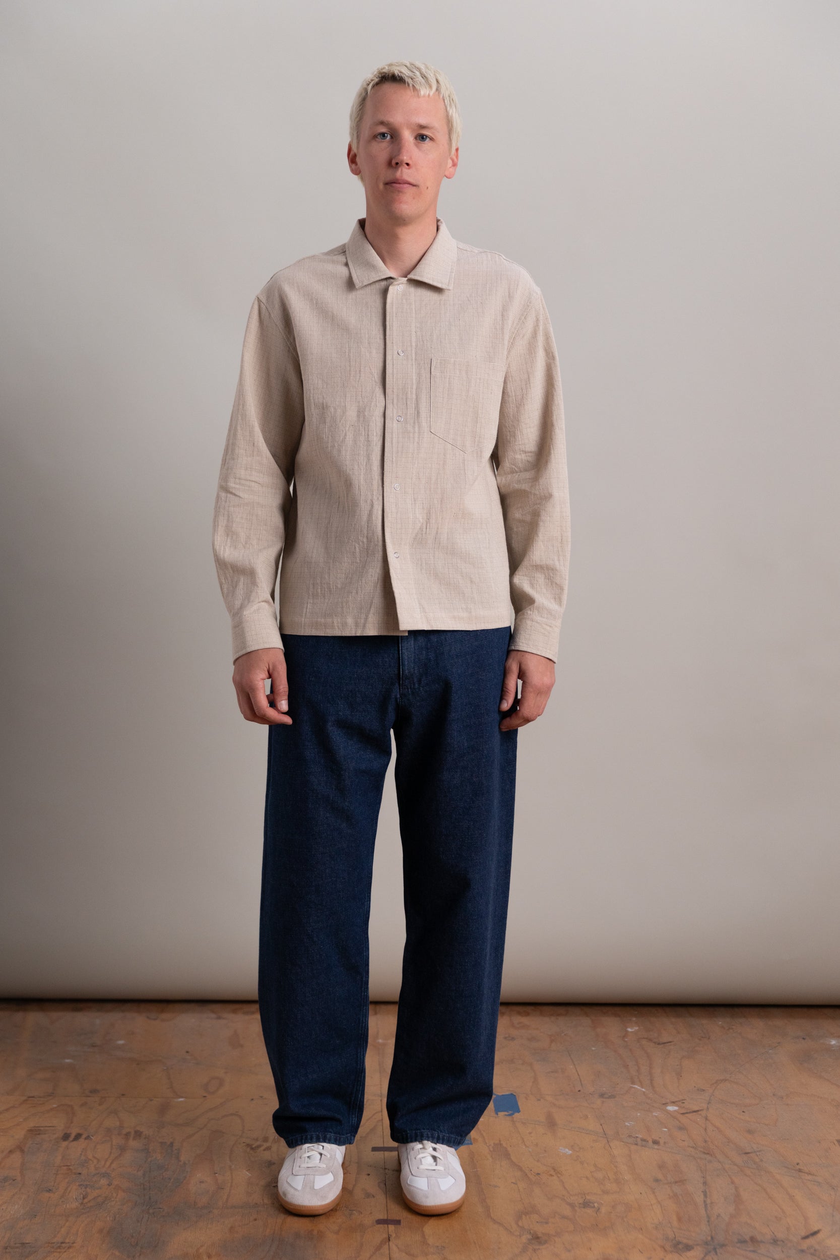 WORKSHOP SHIRT IN NATURAL GRID COTTON LINEN GINGHAM