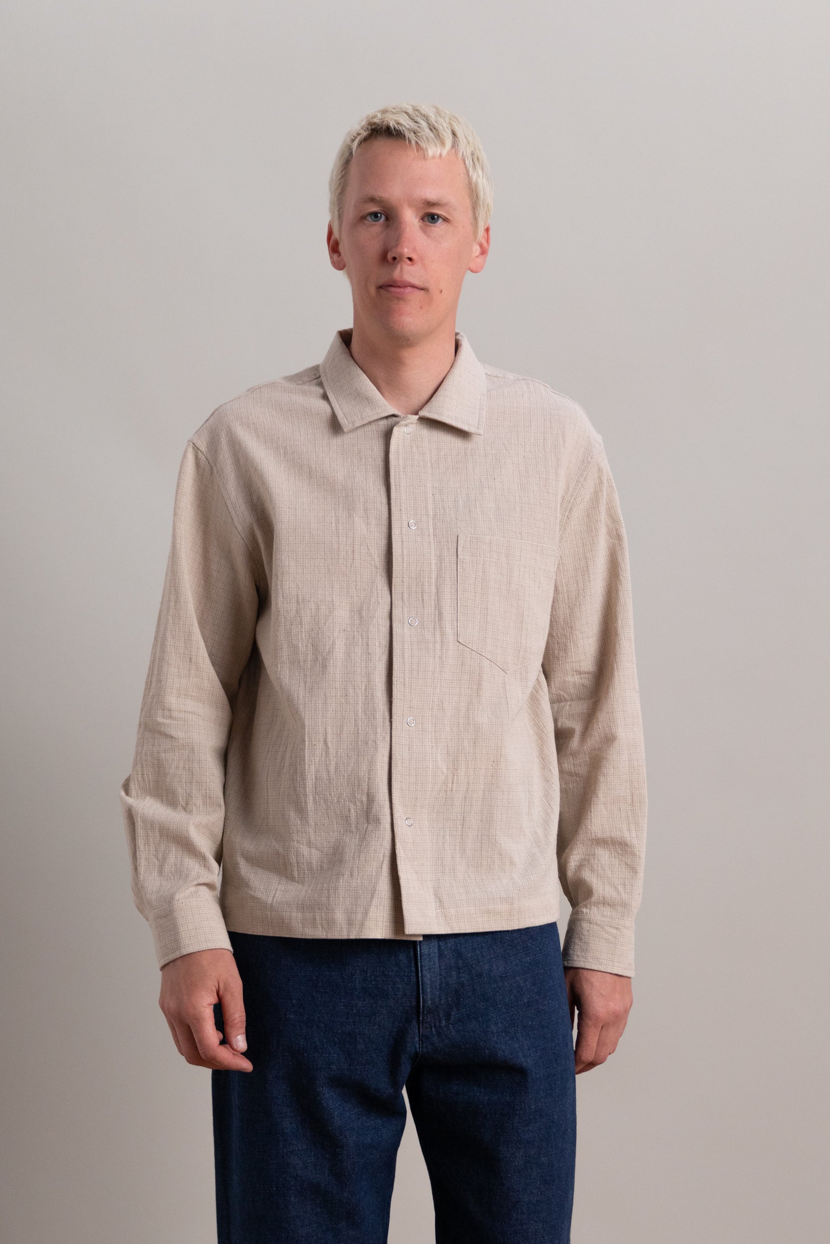 WORKSHOP SHIRT IN NATURAL GRID COTTON LINEN GINGHAM