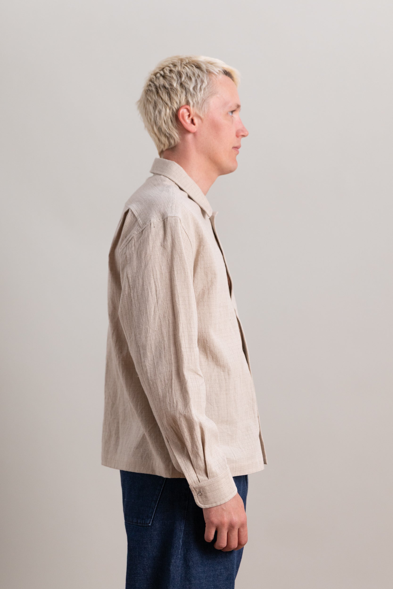 WORKSHOP SHIRT IN NATURAL GRID COTTON LINEN GINGHAM