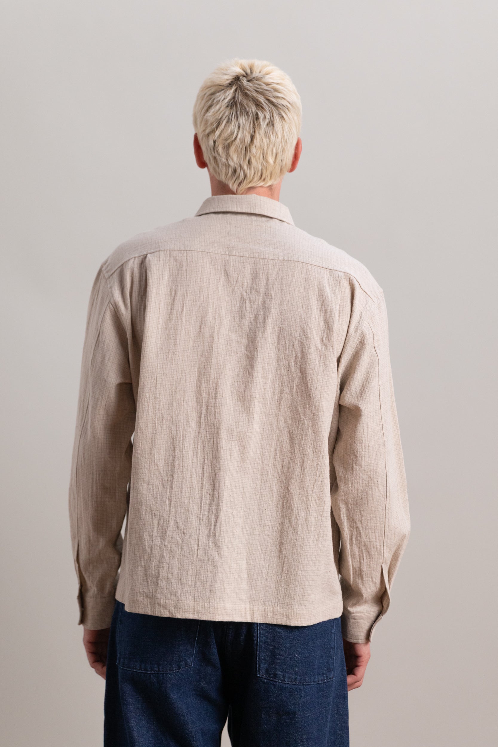 WORKSHOP SHIRT IN NATURAL GRID COTTON LINEN GINGHAM