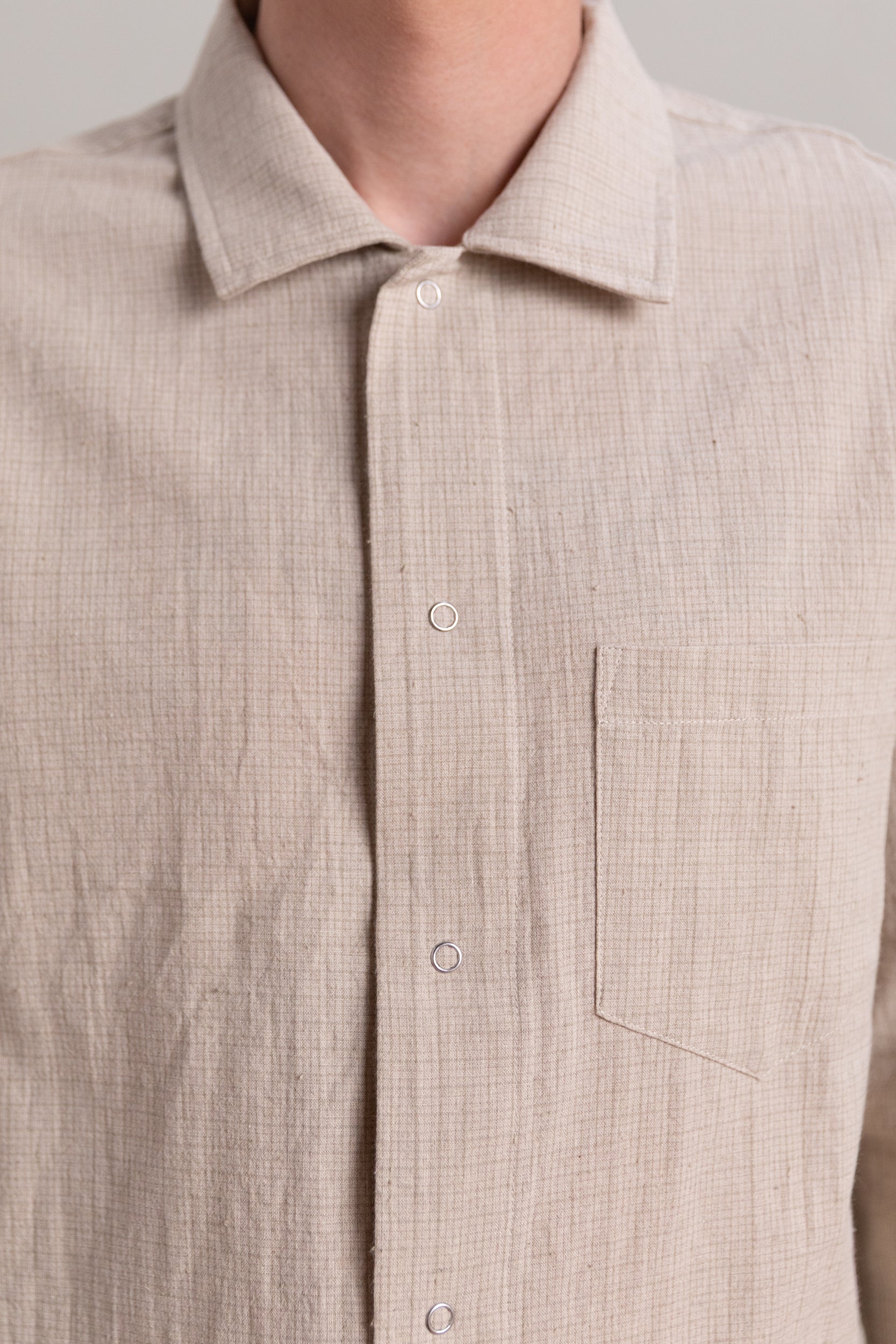 WORKSHOP SHIRT IN NATURAL GRID COTTON LINEN GINGHAM
