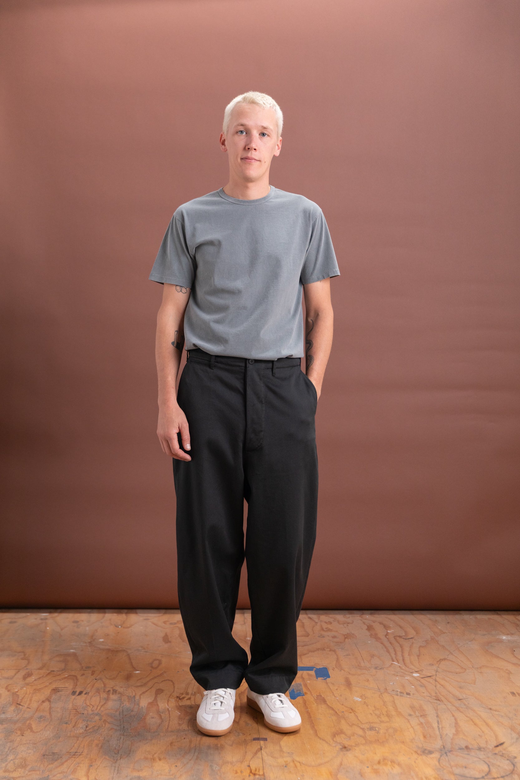 COTTON DRILL WIDE MILITARY KHAKIS IN BLACK