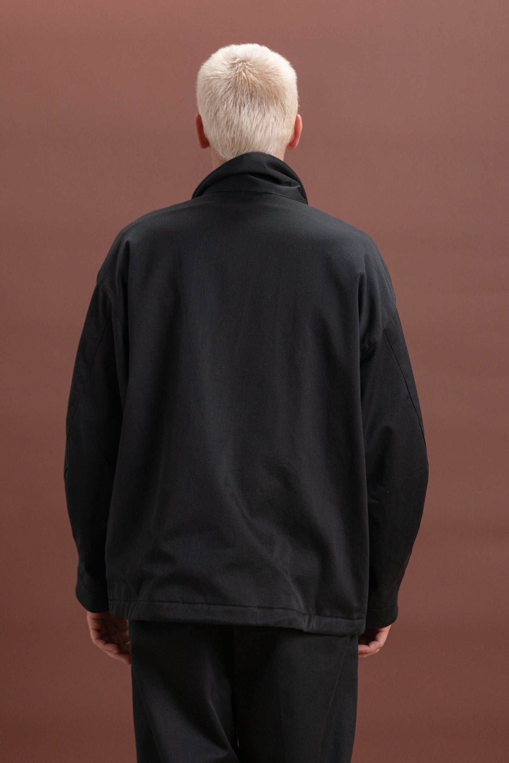 COTTON DRILL SHORT MIL COAT IN BLACK