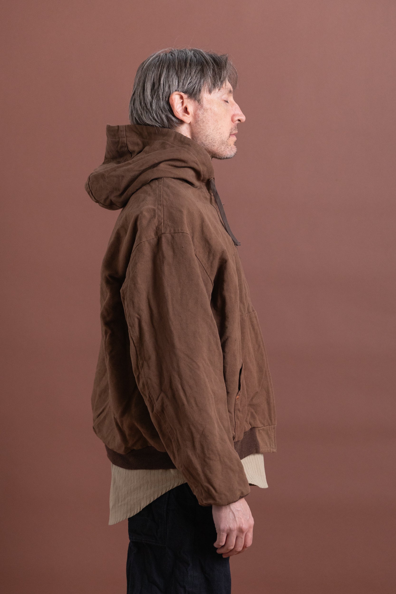 COTTON HEMP HOODY JACKET IN KAKISHIBU
