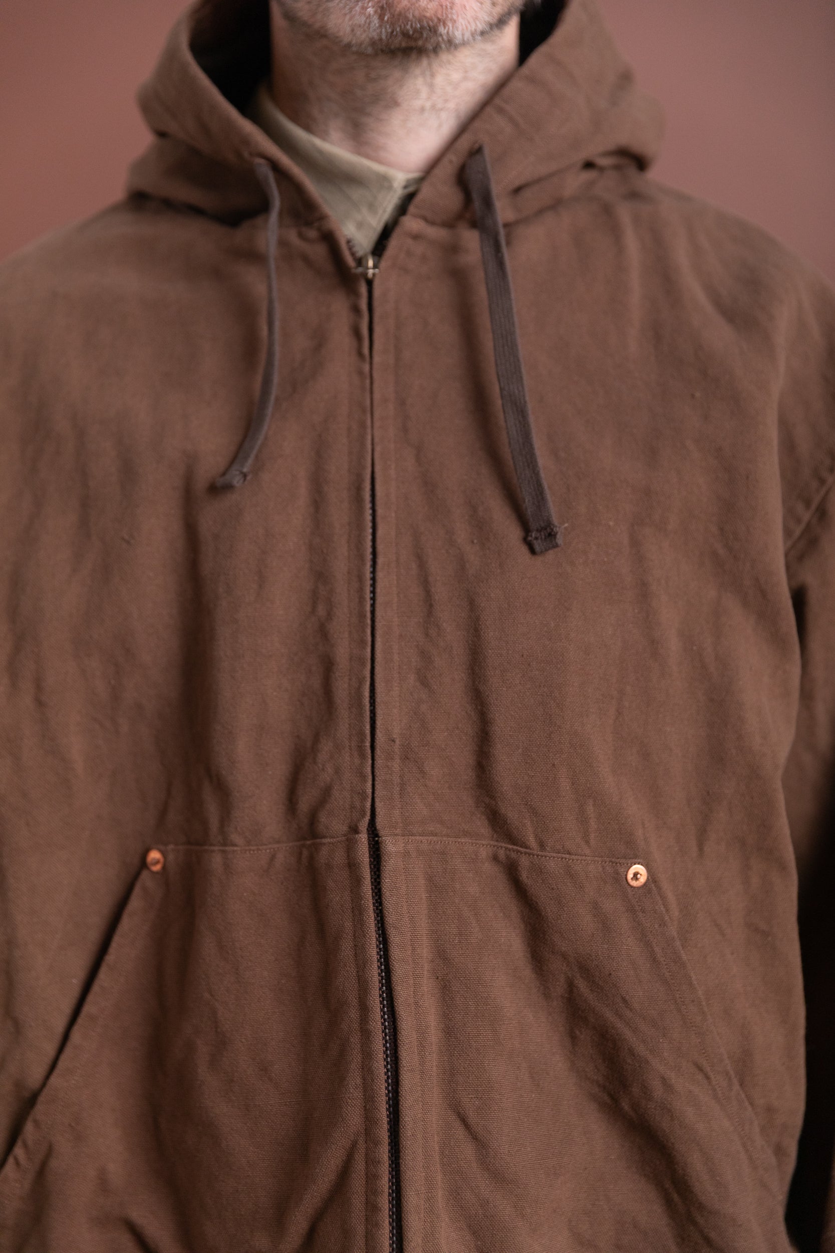 COTTON HEMP HOODY JACKET IN KAKISHIBU