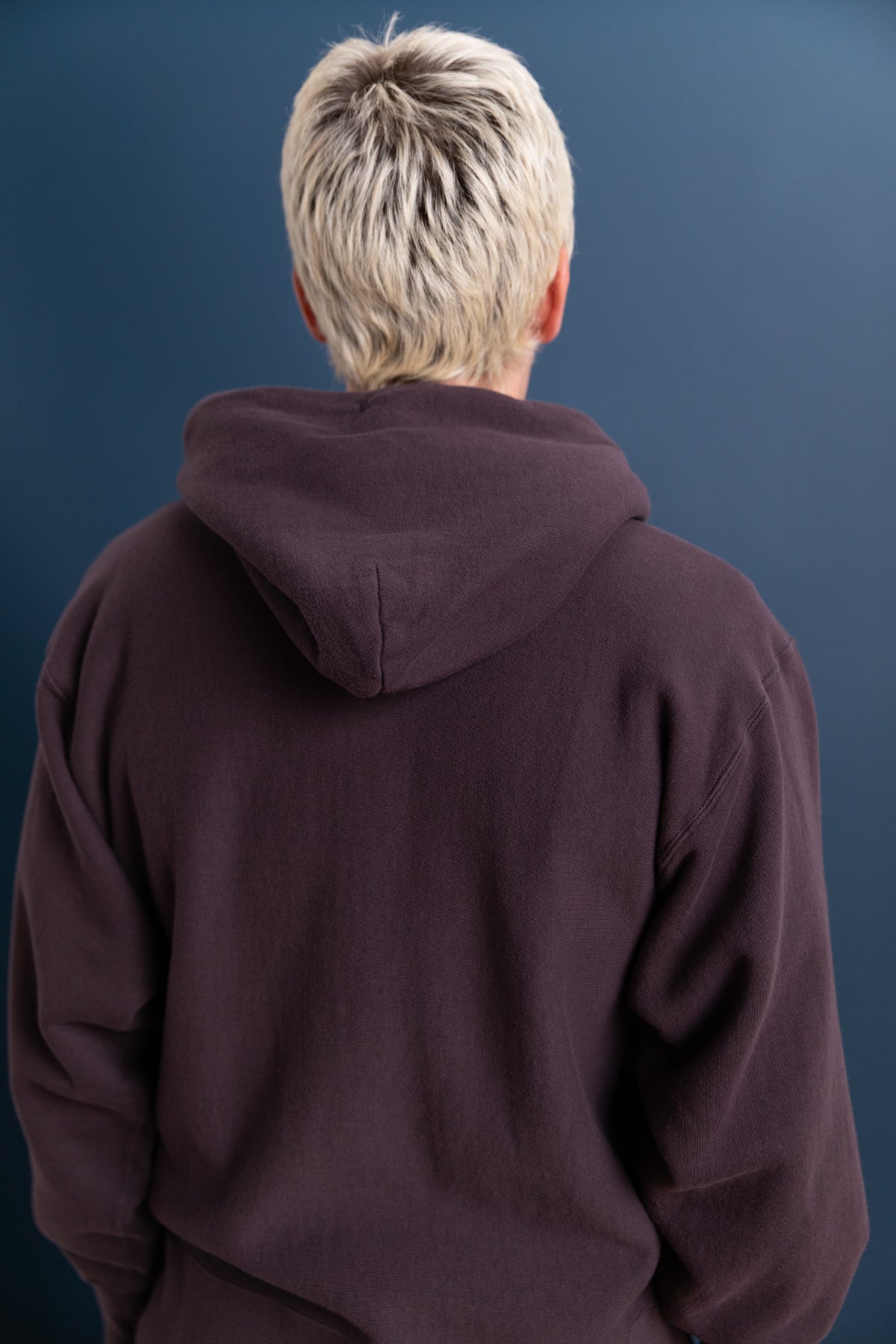 FRONT ZIP HOODIE IN BROWN VIOLET LOOP WHEEL TERRY