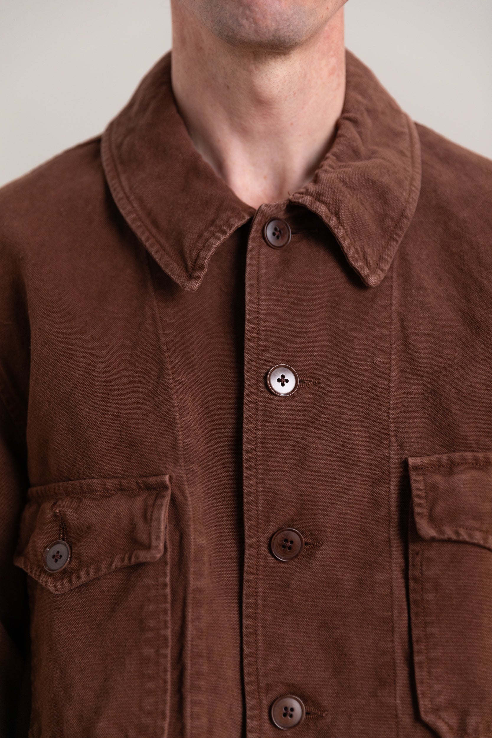 HUNT JACKET IN BROWN HEAVY COTTON HEMP OXFORD