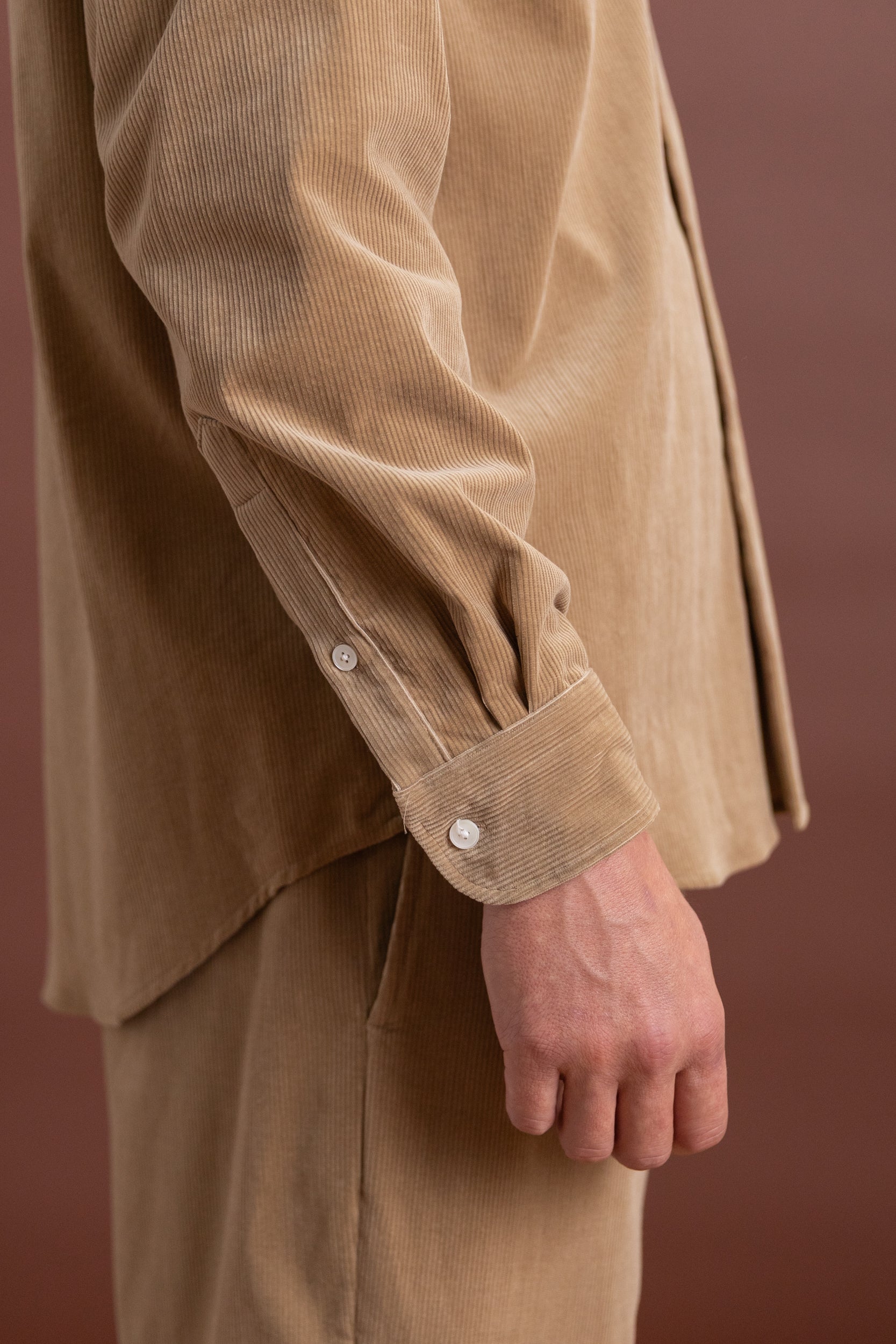 SUVIN CORDUROY REGULAR COLLARED SHIRT IN ALMOND