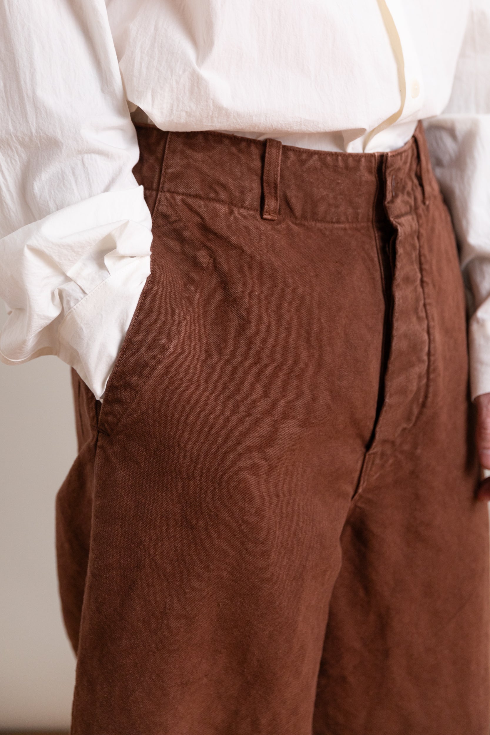 WIDE PANTS IN BROWN HEAVY COTTON HEMP OXFORD