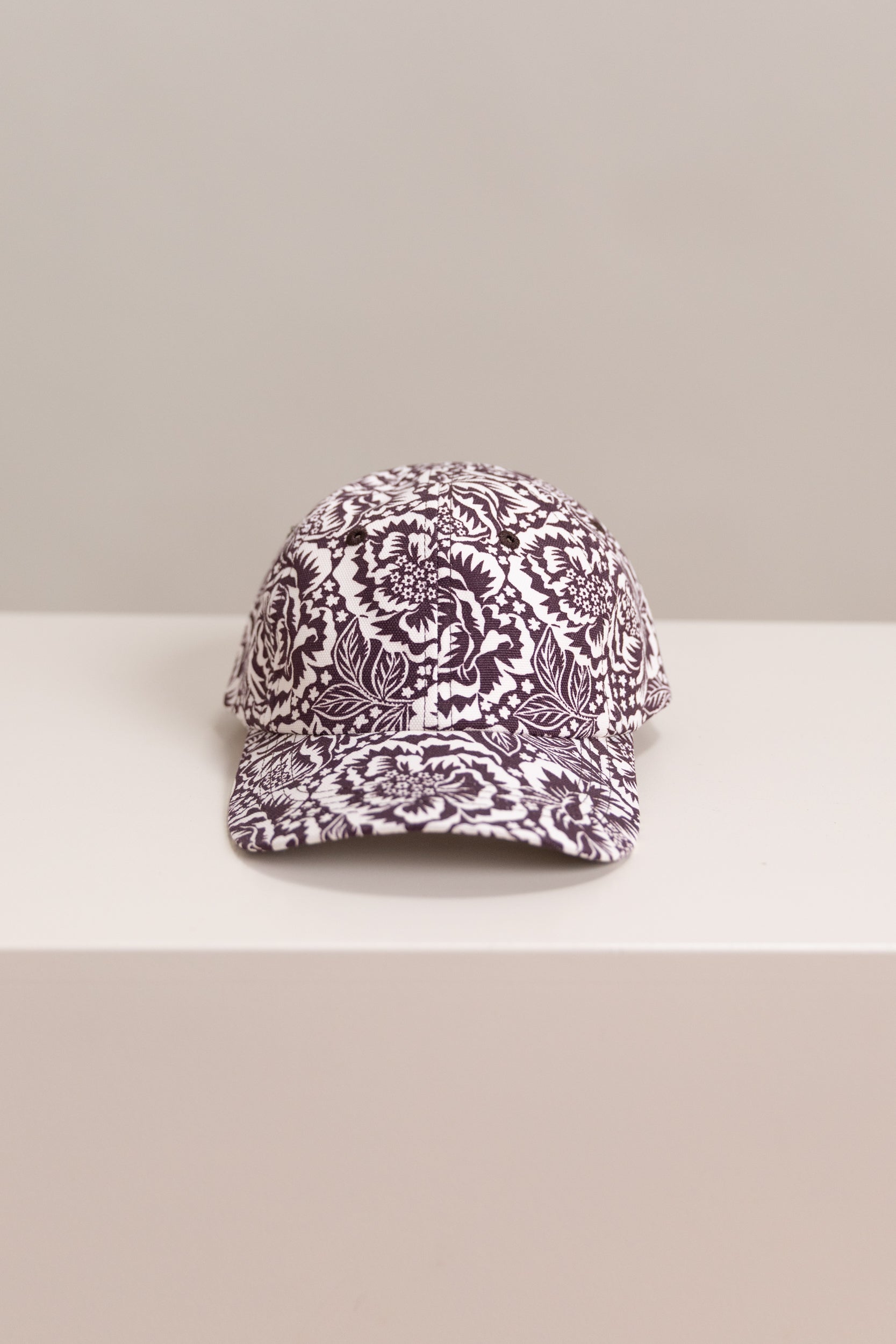 BROWN AND OFF WHITE FLORAL COTTON CANVAS CAP