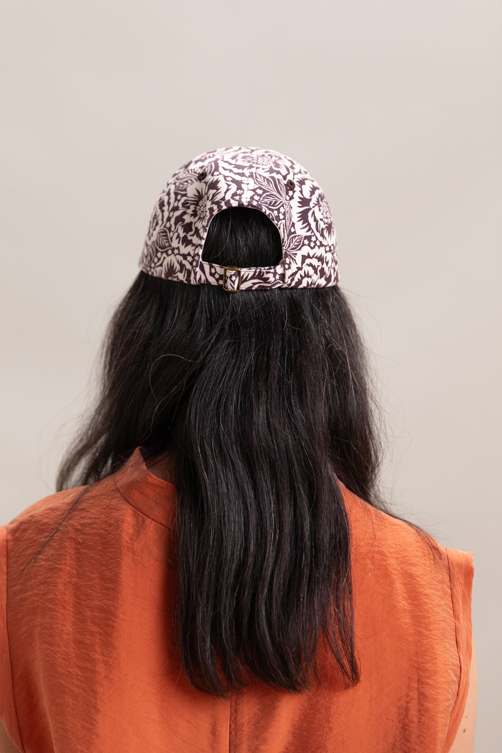 BROWN AND OFF WHITE FLORAL COTTON CANVAS CAP