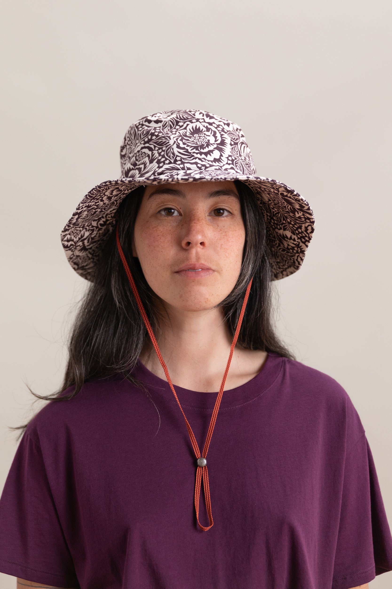 BROWN AND OFF WHITE FLORAL COTTON CANVAS SUNHAT