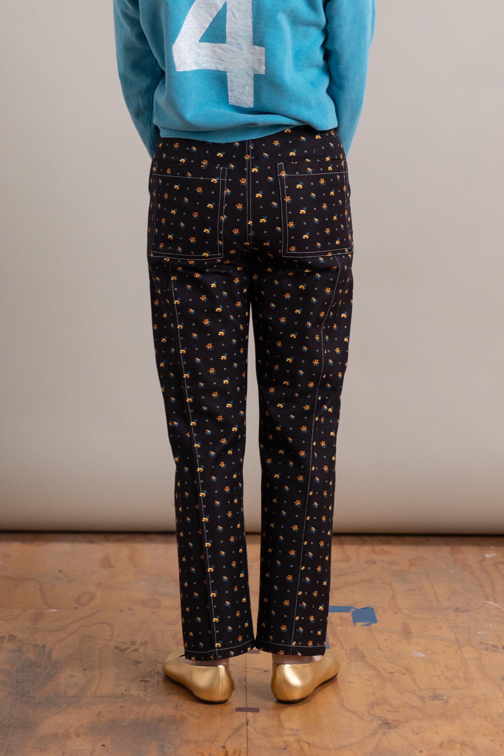 FLORAL CANVAS PINTUCK PANTS