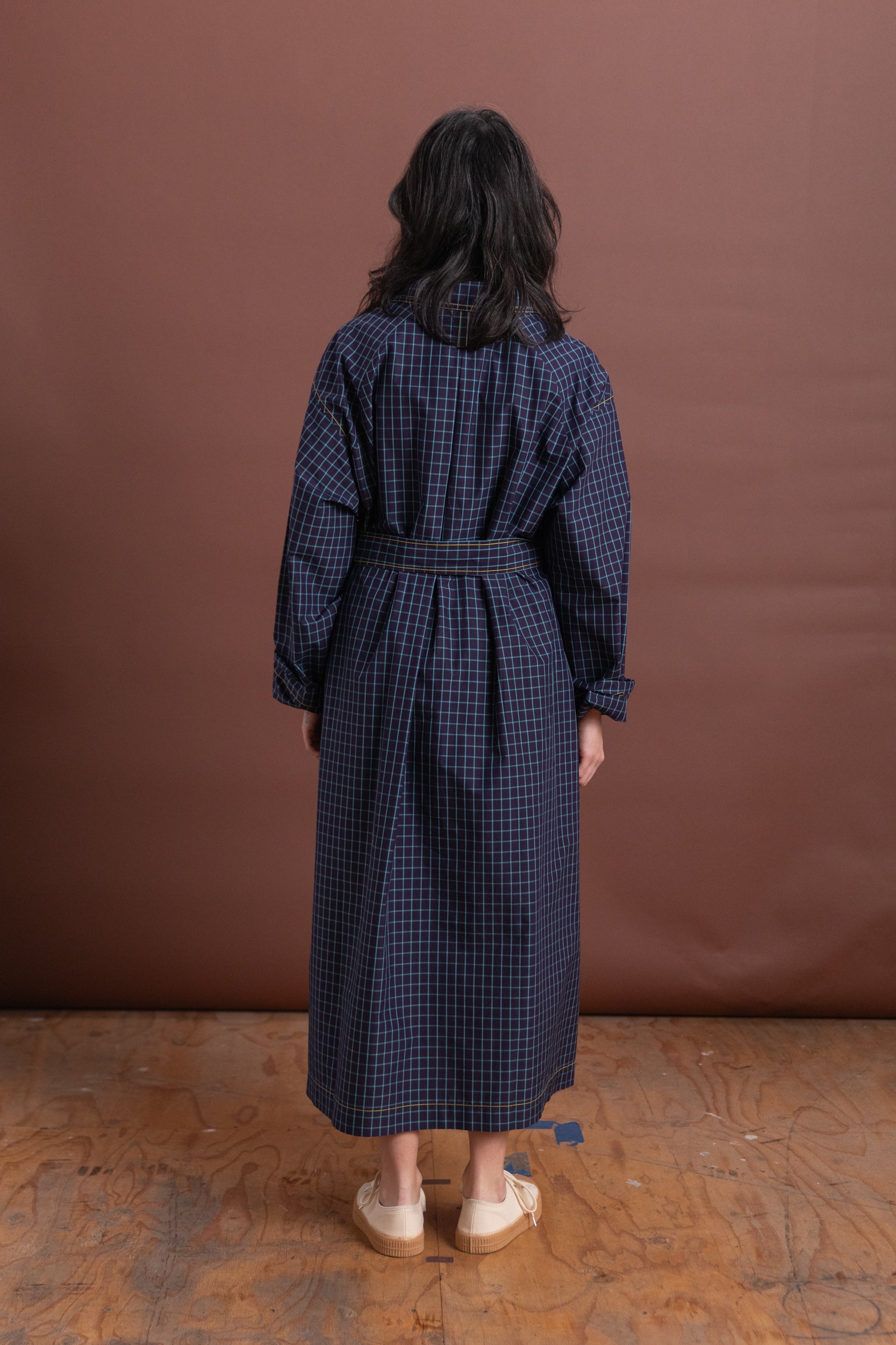TRENCH DRESS IN ITALIAN WINDOWPANE COTTON