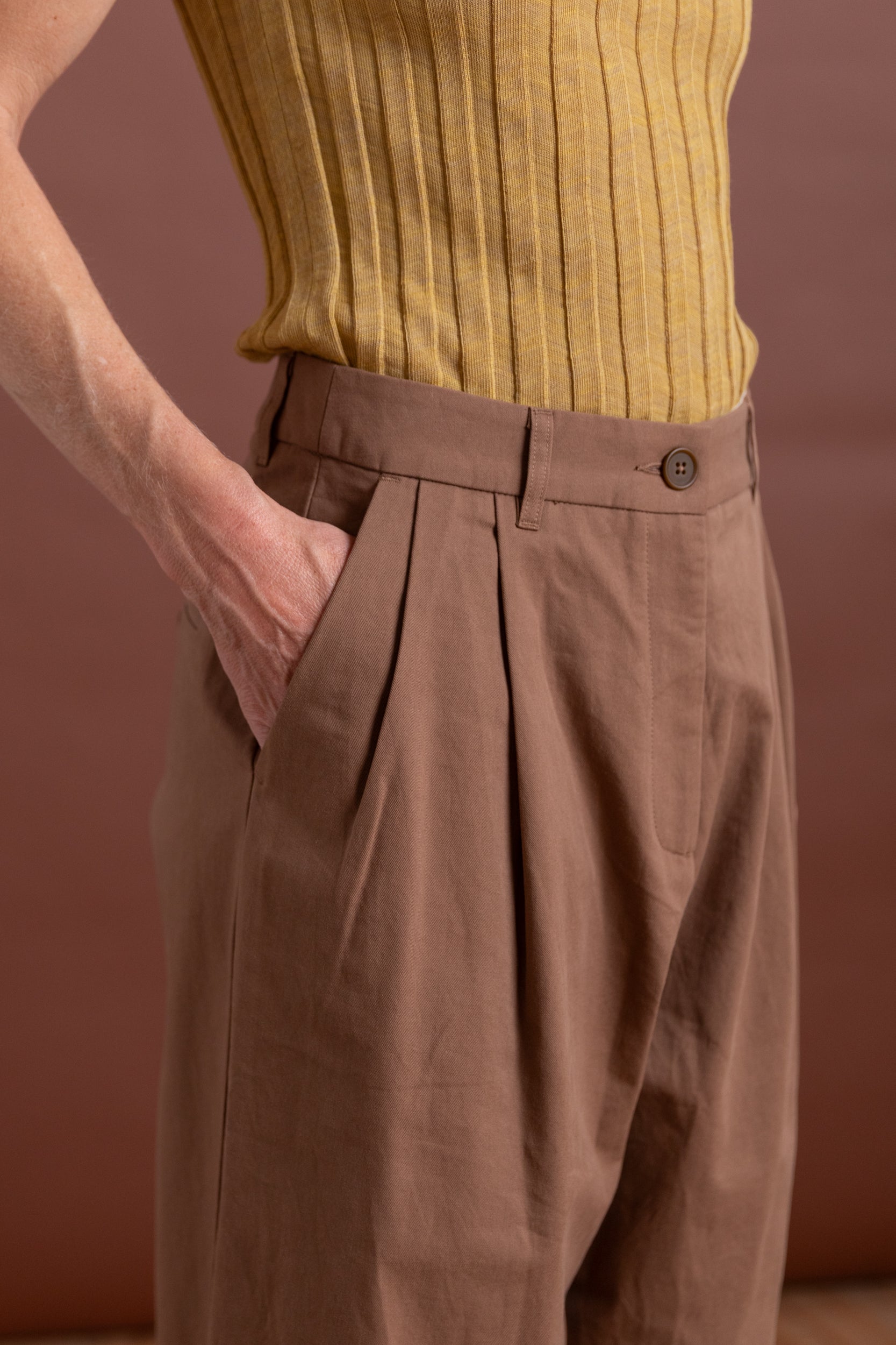 SELENO PLEAT PANT IN CLAY