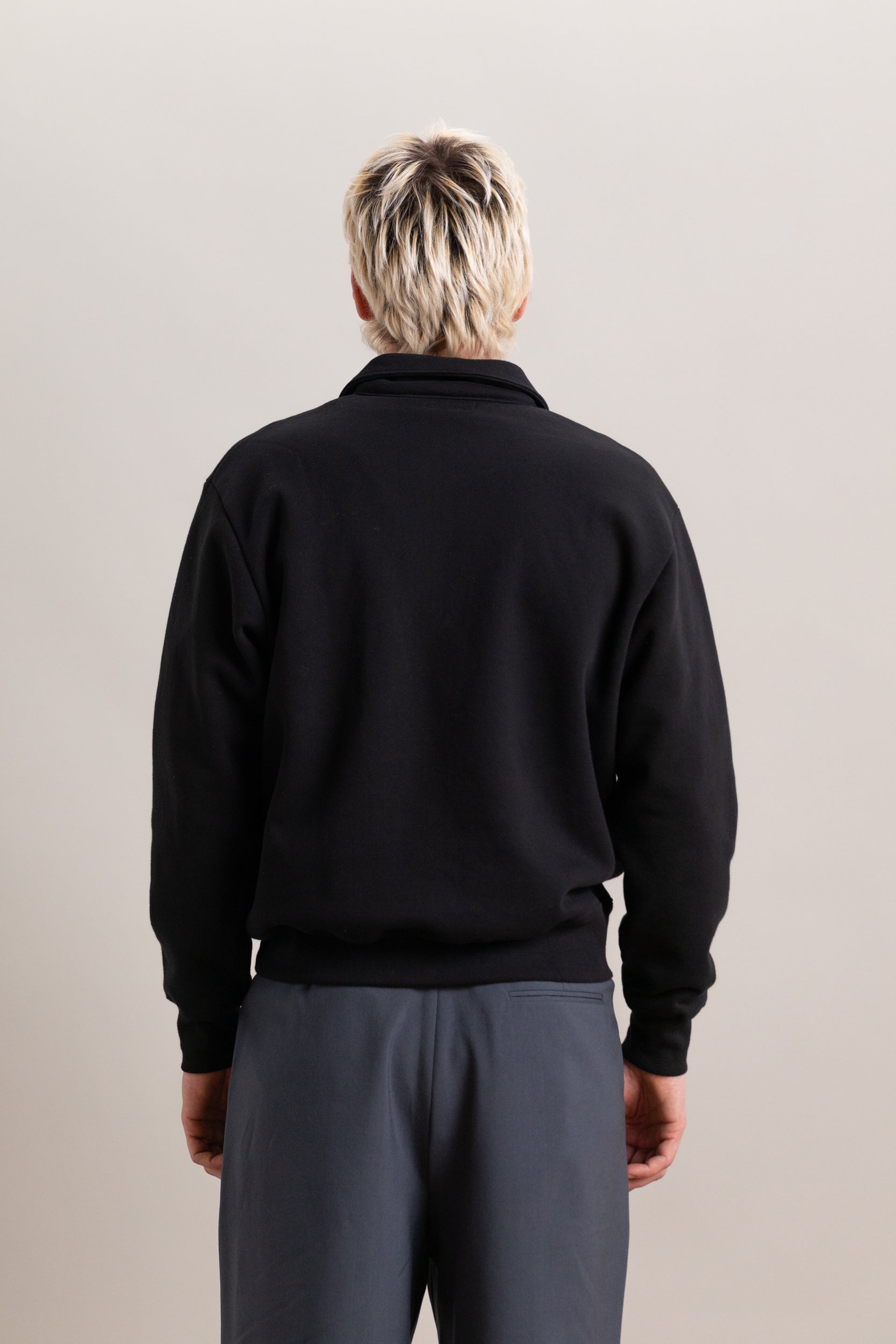 COTTON WOOL QUARTER ZIP IN BLACK