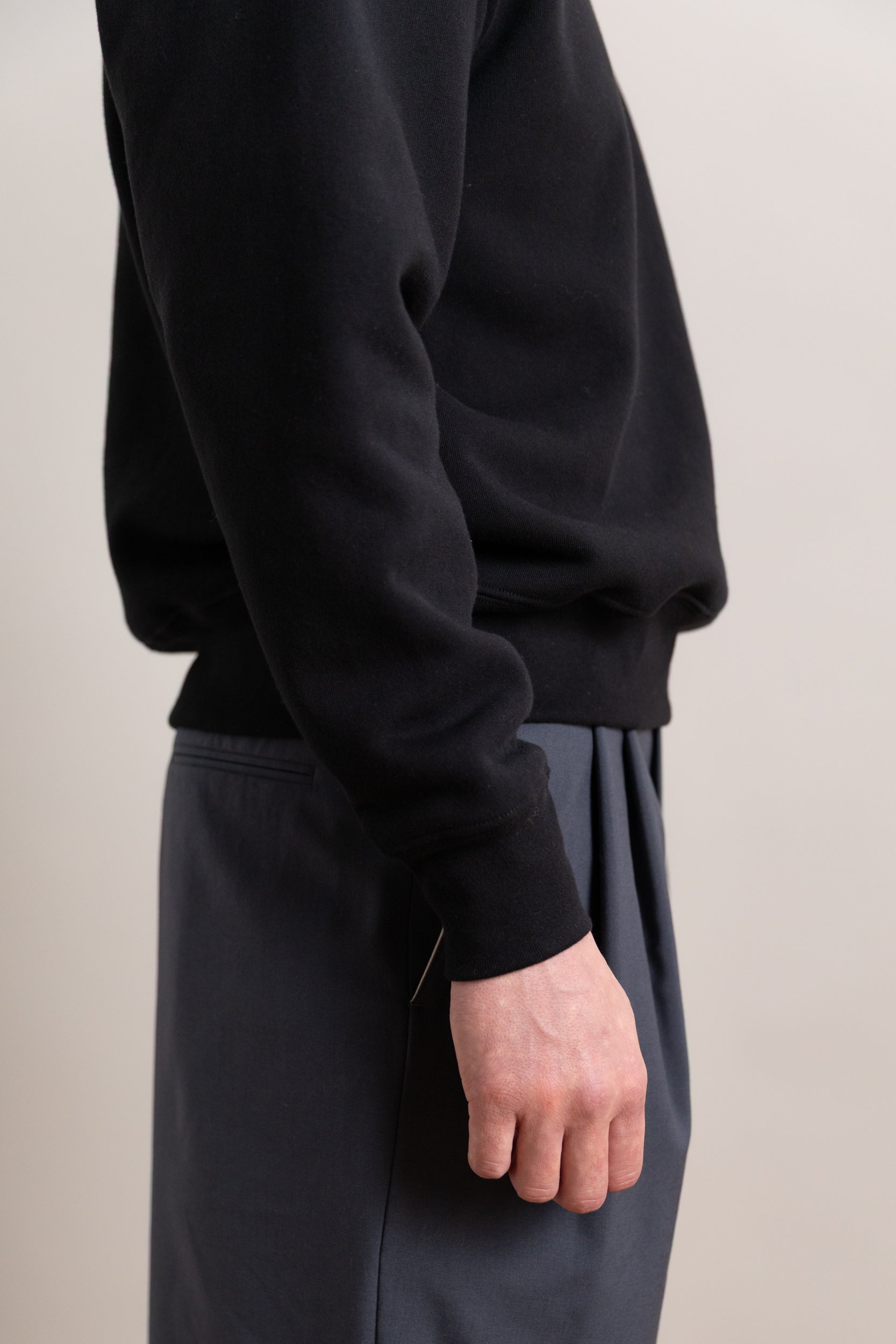 COTTON WOOL QUARTER ZIP IN BLACK
