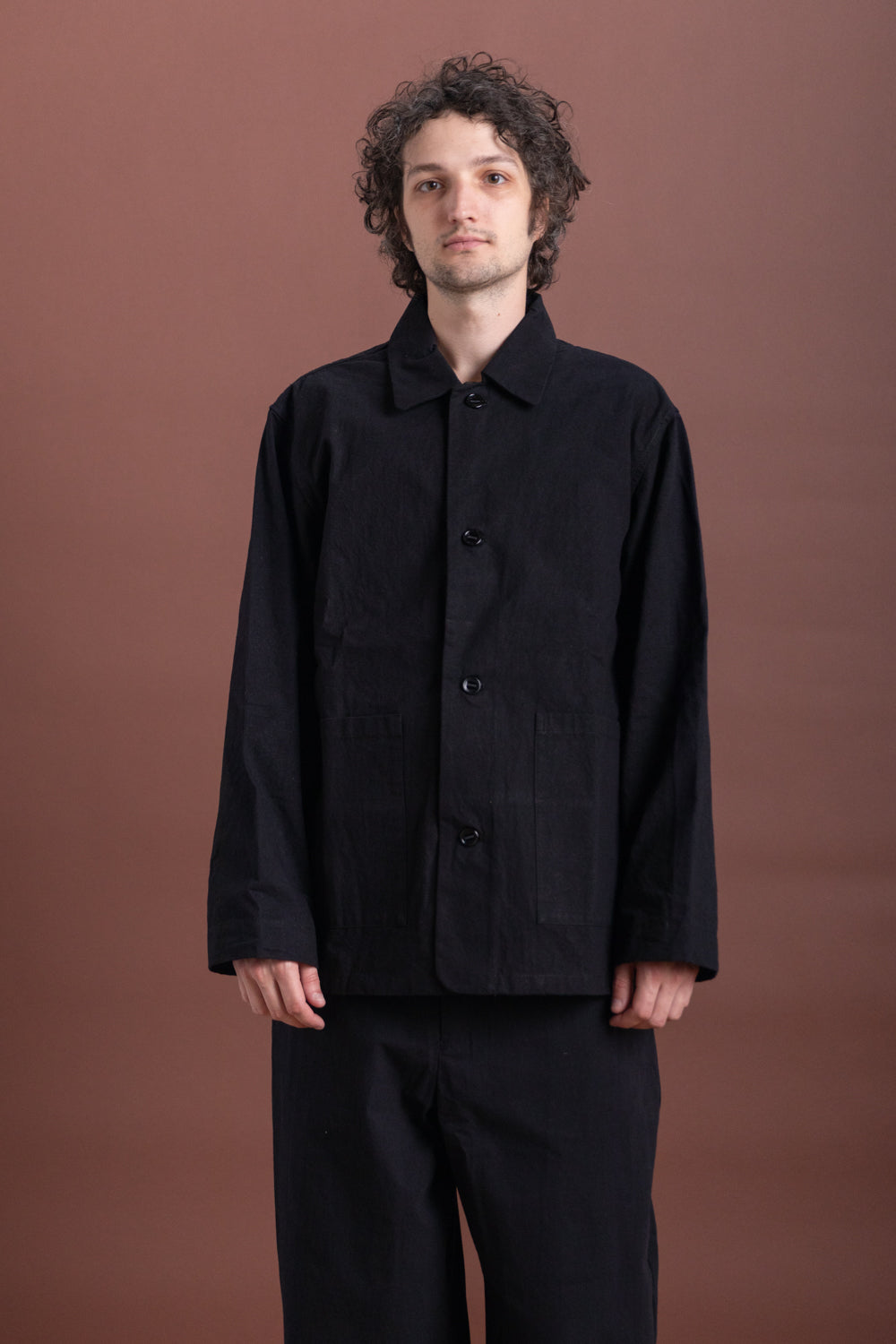 R19 02 COVERALL JACKET IN BLACK WAX